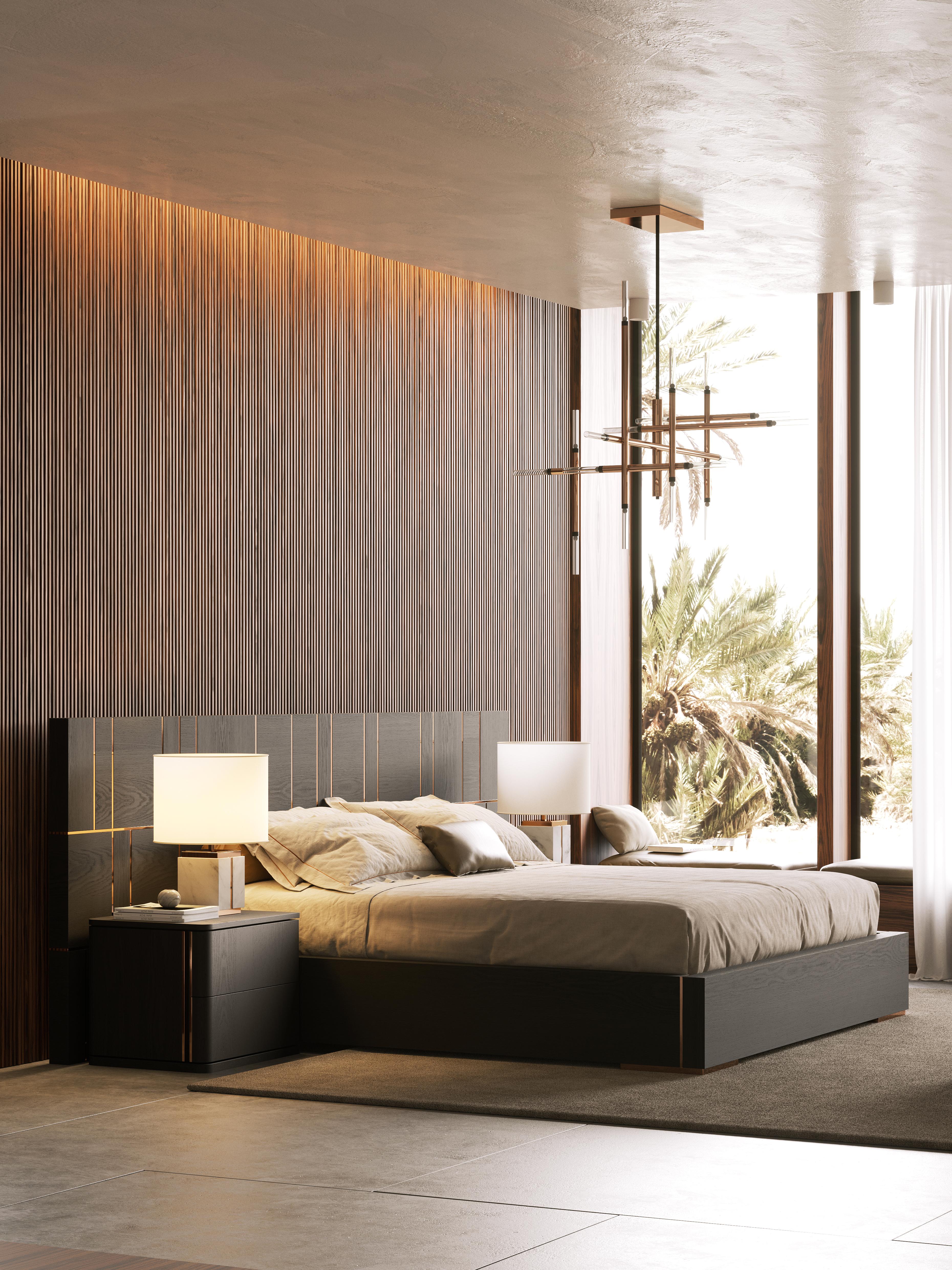 Hand-Crafted 21st-century modern bed, with metal details customisable by Laskasas For Sale