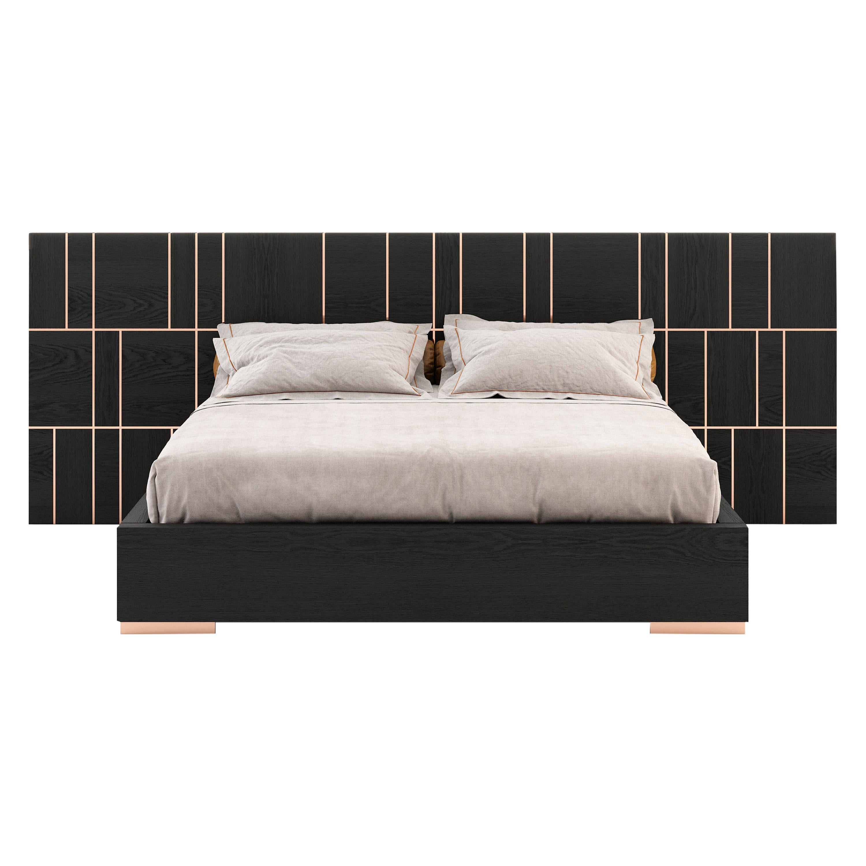 21st-century modern bed, with metal details customisable by Laskasas For Sale