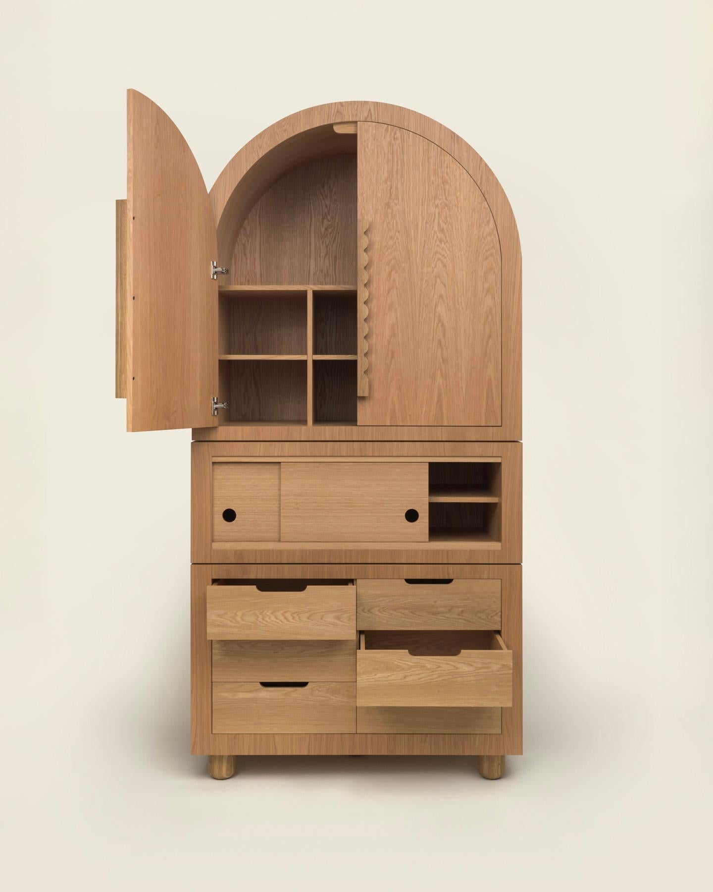American Jackson Highboy – Modern Art Deco and Memphis Inspired Armoire in White Oak For Sale