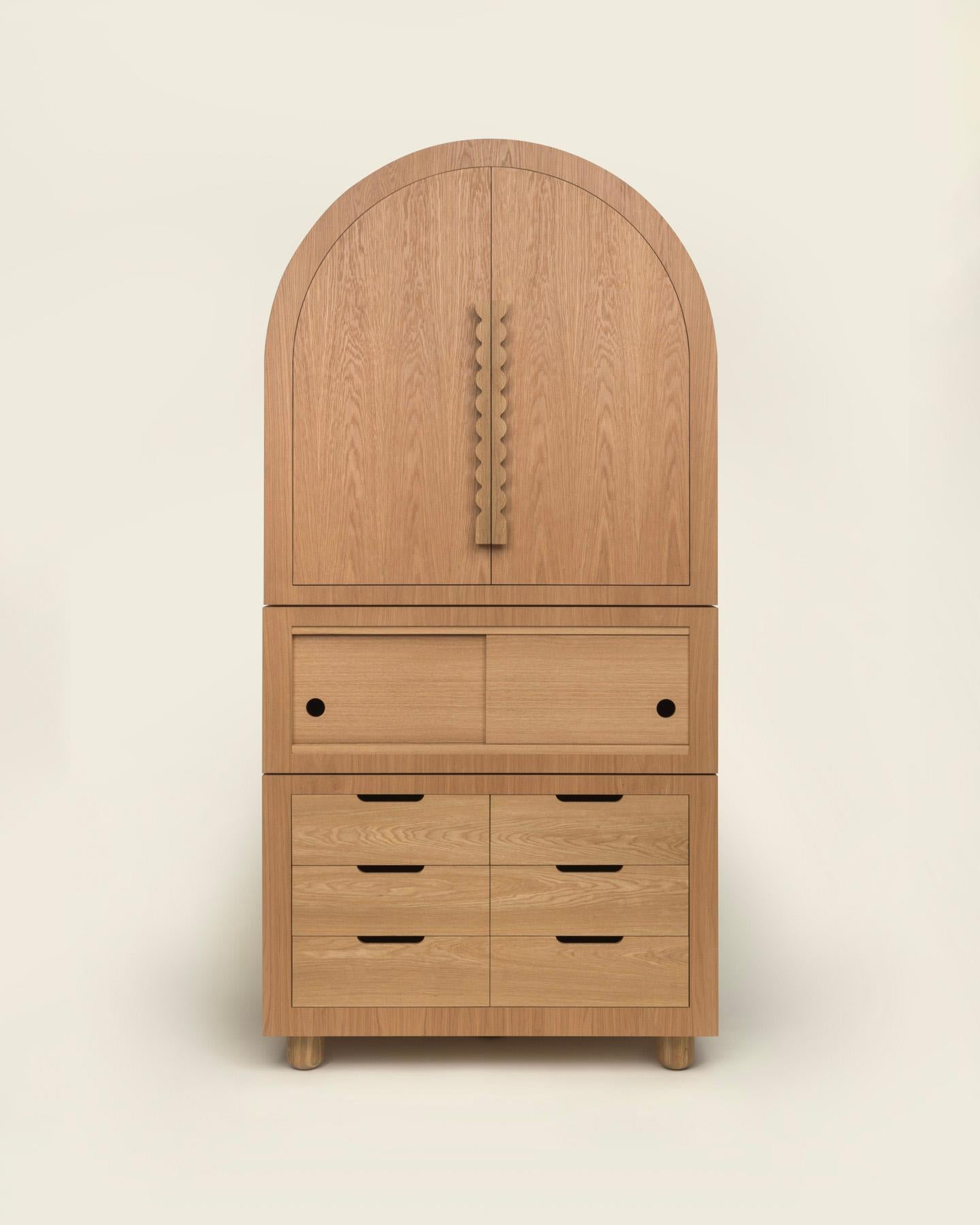 Turned Jackson Highboy Modern Art Deco and Memphis Inspired Armoire in White Oak