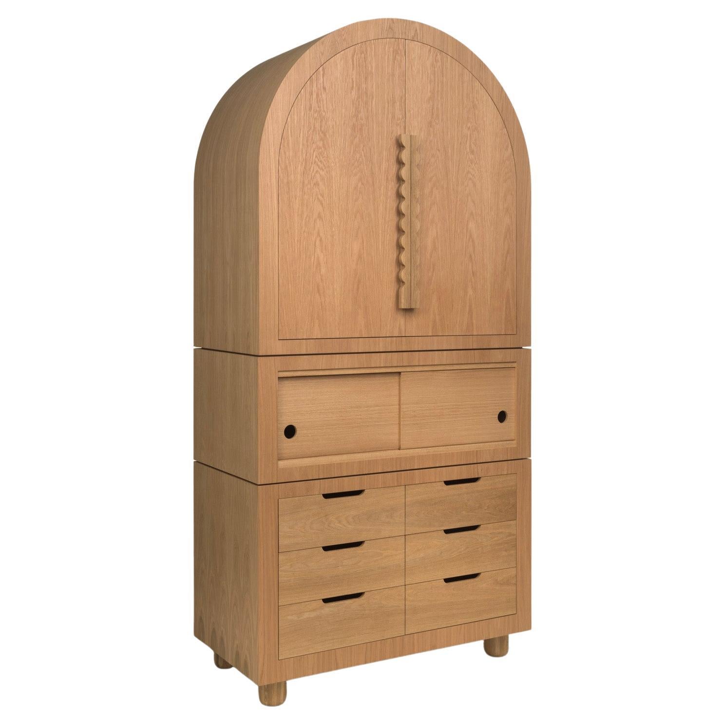Jackson Highboy Modern Art Deco and Memphis Inspired Armoire in White Oak