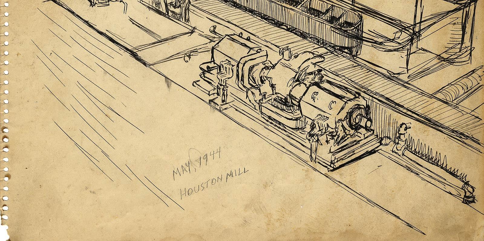 Houston Mill - Beige Figurative Print by Jackson Lee Nesbitt