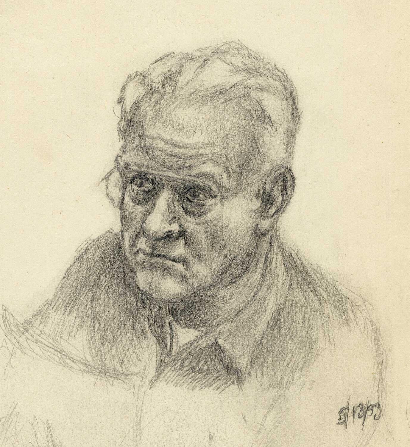 This pencil sketch of the artist was created in last decade of Jack Nesbitt's life.  Nesbitt was always drawing and sketching. He filled books with sketches of characters and objects he'd seen on the off chance that he might use them one day.  We