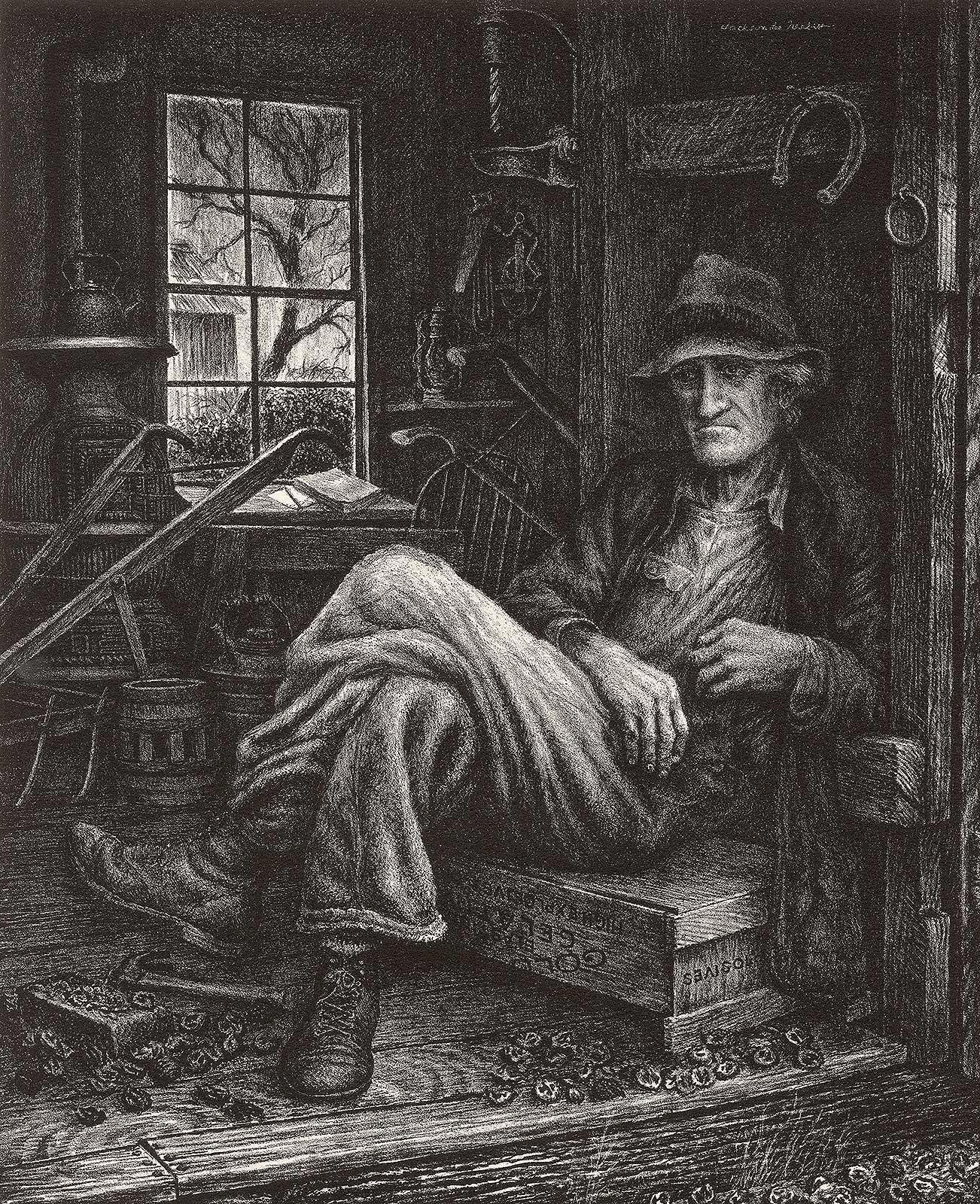 Jackson Lee Nesbitt Interior Print - Ozark Farmer (A poor Arkansas blacksmith is shown in his kingdom of poverty)