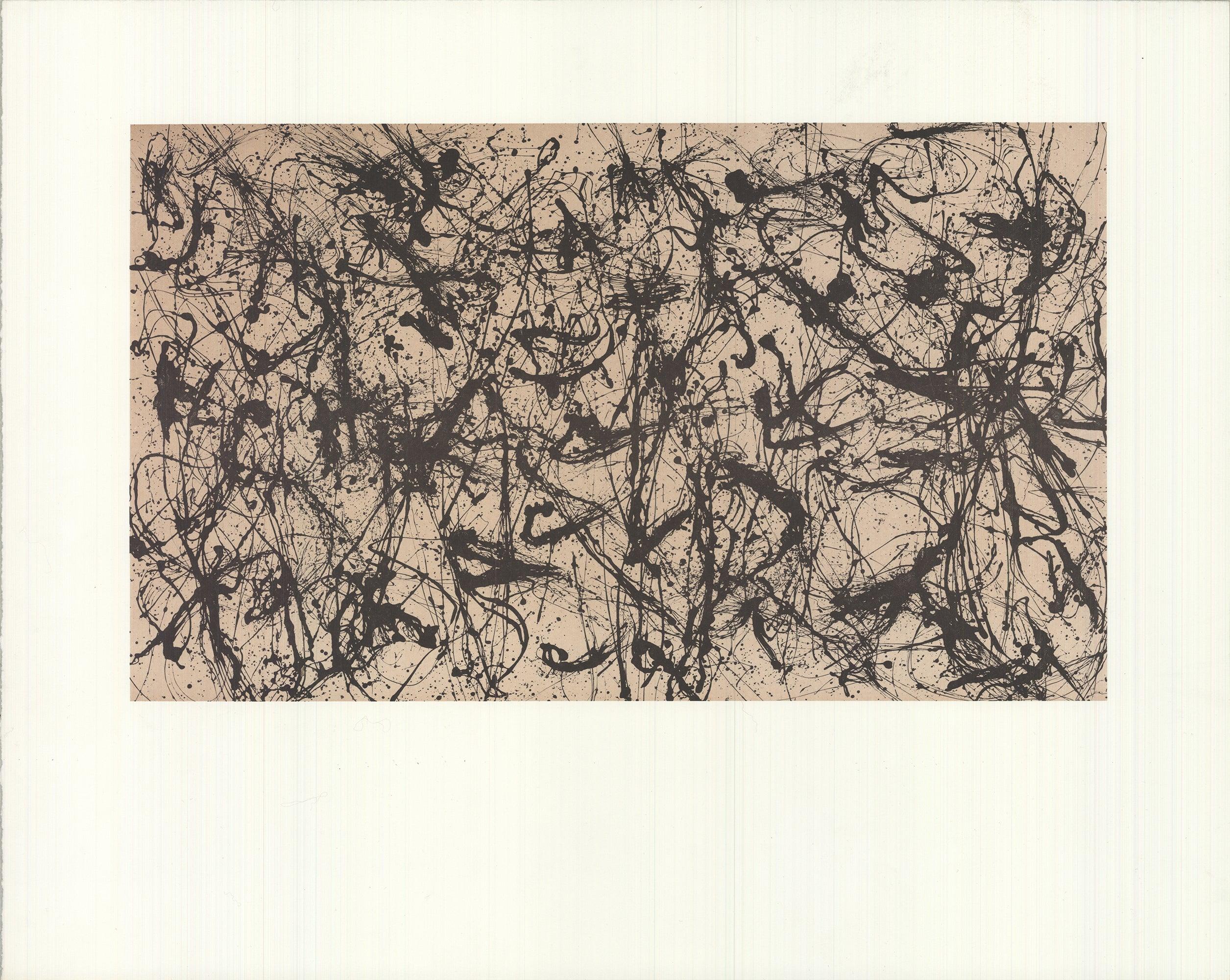 Se trata de una reproducción de alta calidad del icónico *Número 32* de Jackson Pollock, impresa en papel de 250 g de primera calidad con elegantes bordes barnizados para un acabado refinado. La obra capta el estilo expresionista abstracto