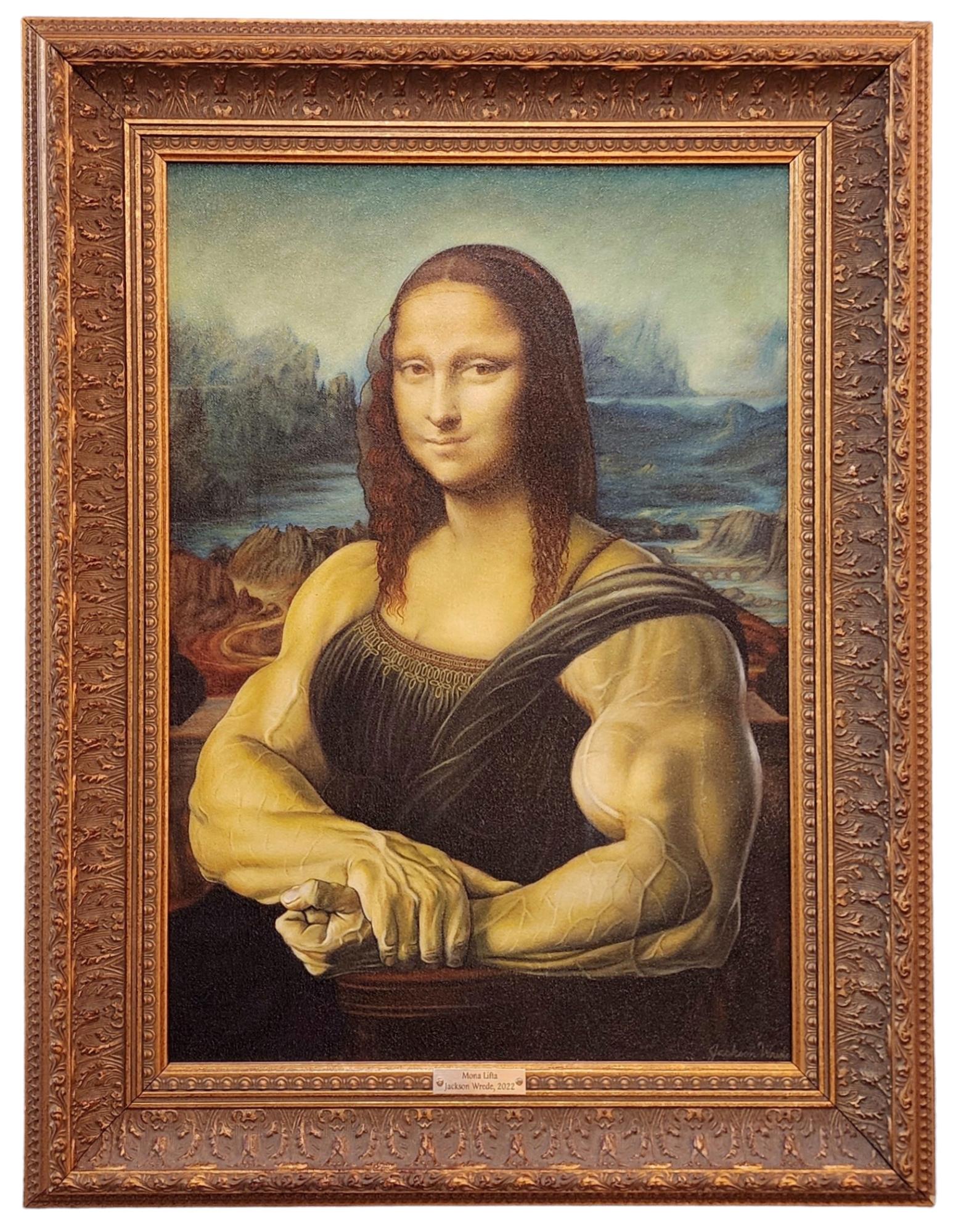 Jackson Wrede Portrait Painting - Mona Lifta, American Realist Painter, JACKED Mona Lisa, Steroids