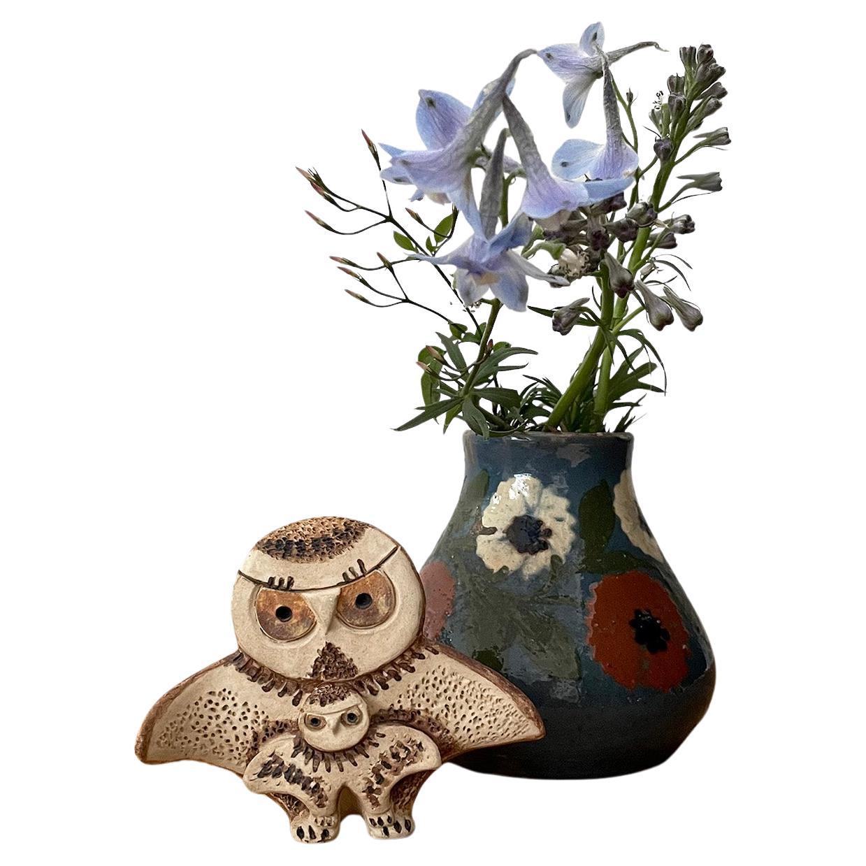 Jacky Coville French Ceramic Petite Owl Sculpture  For Sale