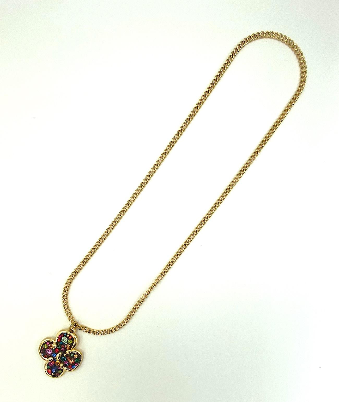 Jacky de G 1980s Gilt and Rhinestone Pendant Necklace 7