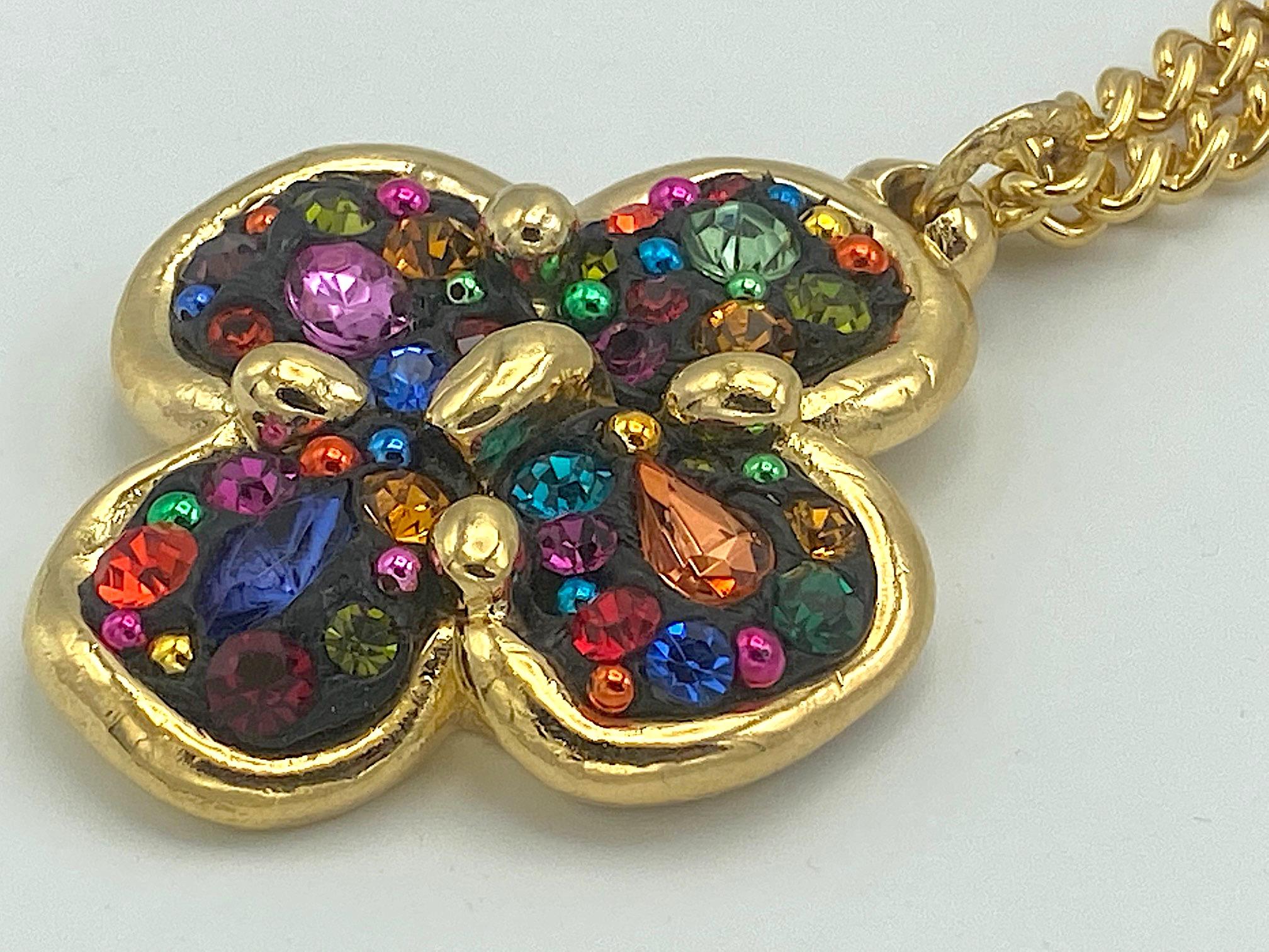 Jacky de G 1980s Gilt and Rhinestone Pendant Necklace 12