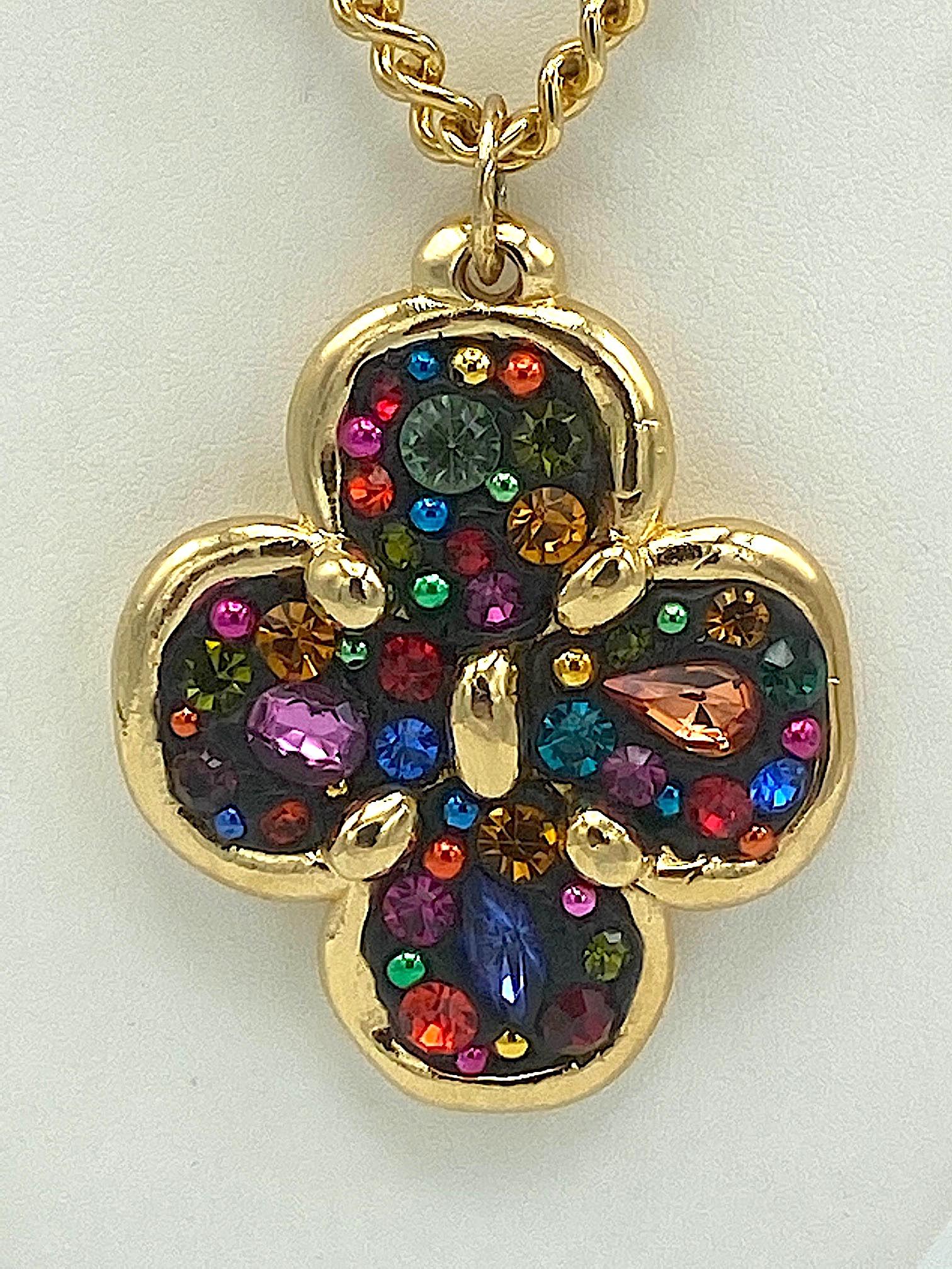 Jacky de G 1980s Gilt and Rhinestone Pendant Necklace In Good Condition In New York, NY