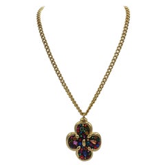 Jacky de G 1980s Gilt and Rhinestone Pendant Necklace