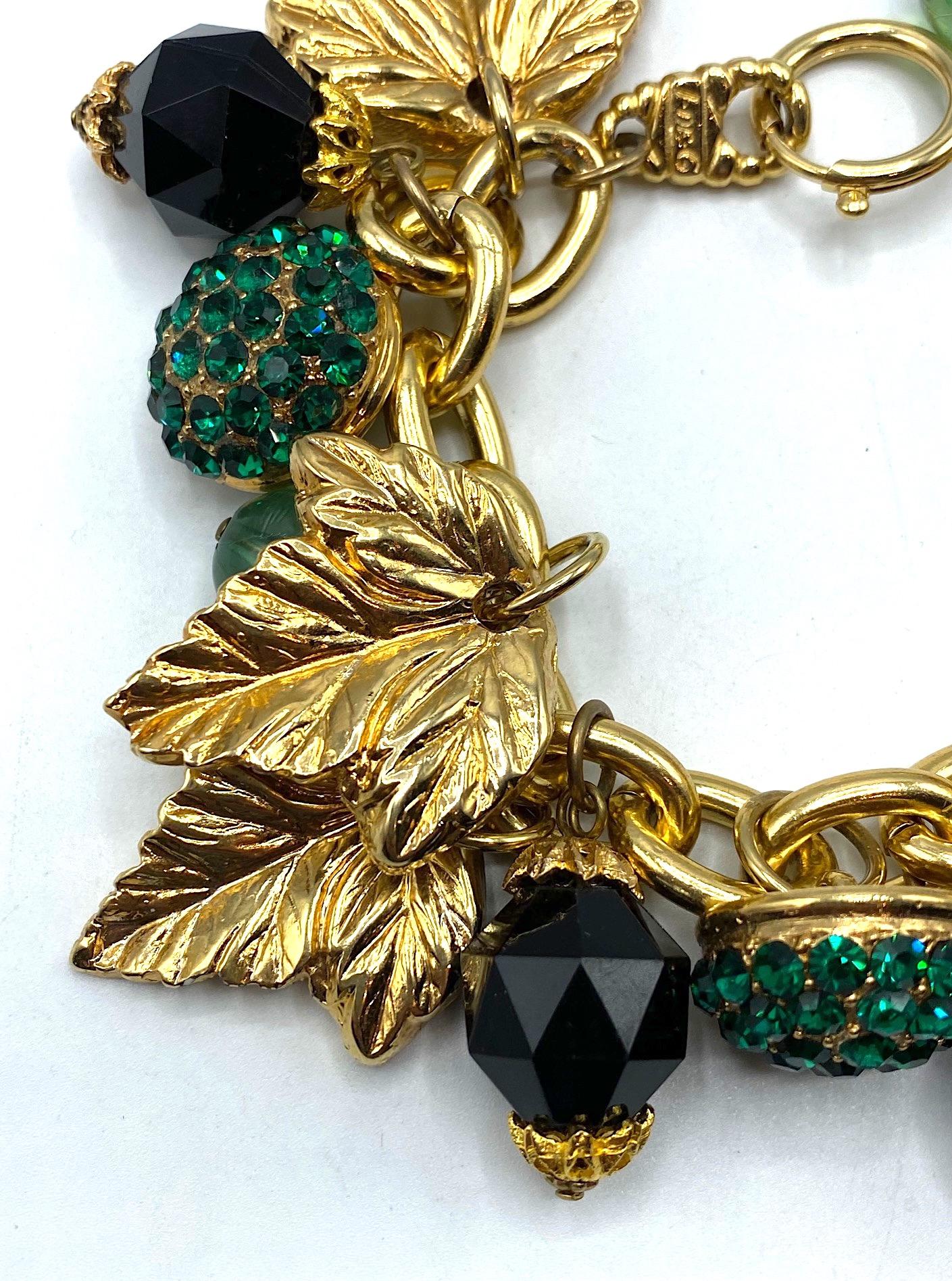 Jacky de G Paris 1980s Gold Leaves & Beads Charm Bracelet. For Sale 4