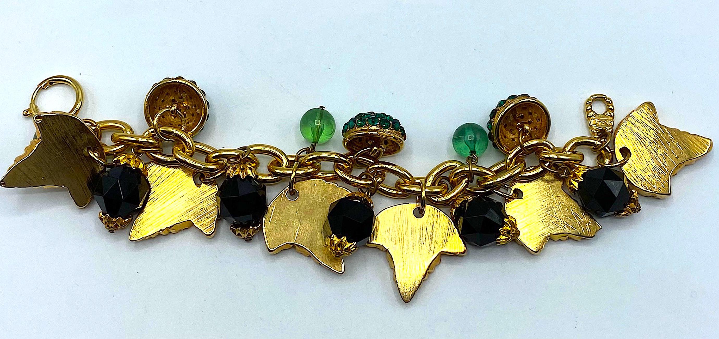 Jacky de G Paris 1980s Gold Leaves & Beads Charm Bracelet. For Sale 2