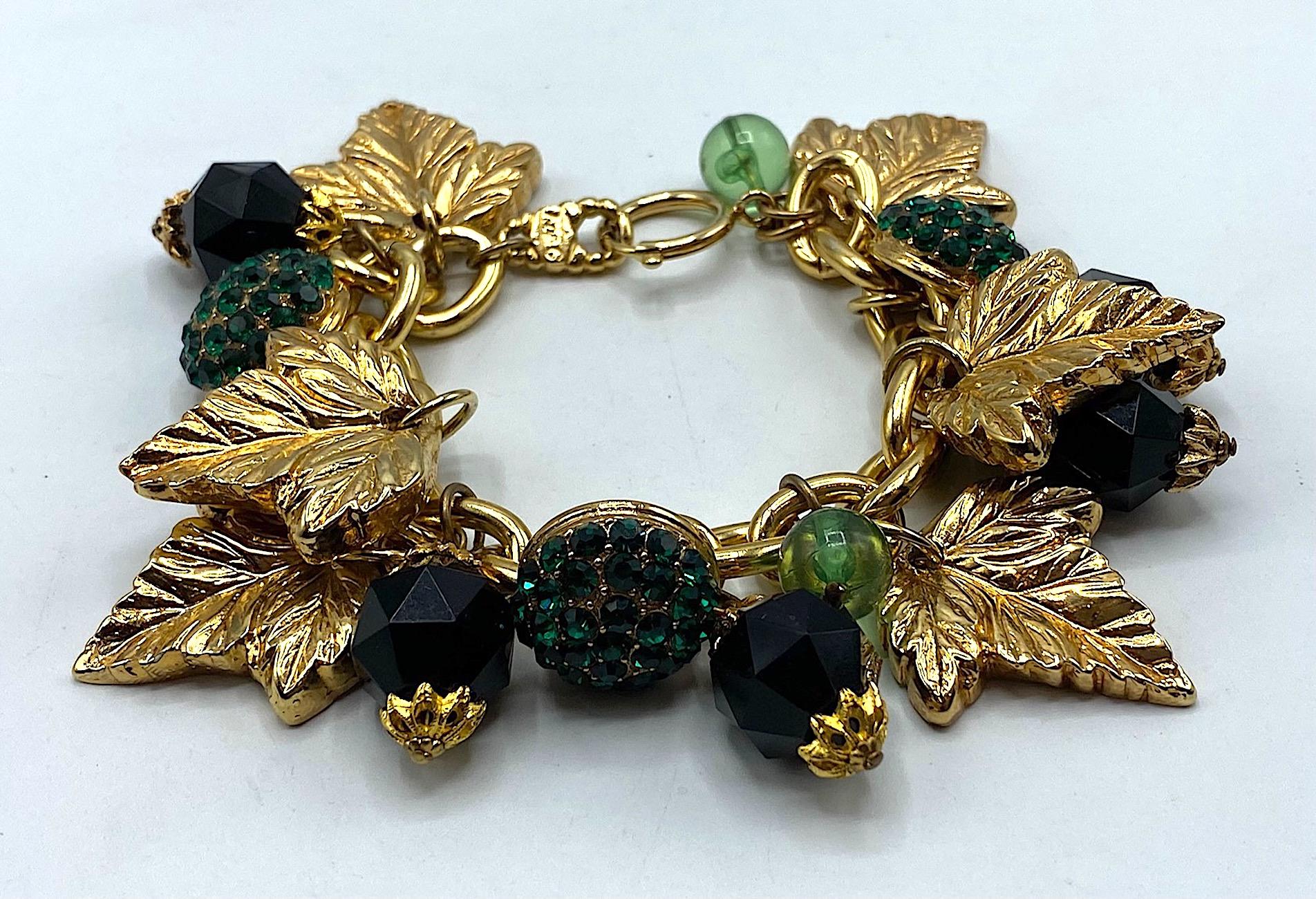 Jacky de G Paris 1980s Gold Leaves & Beads Charm Bracelet. For Sale 3
