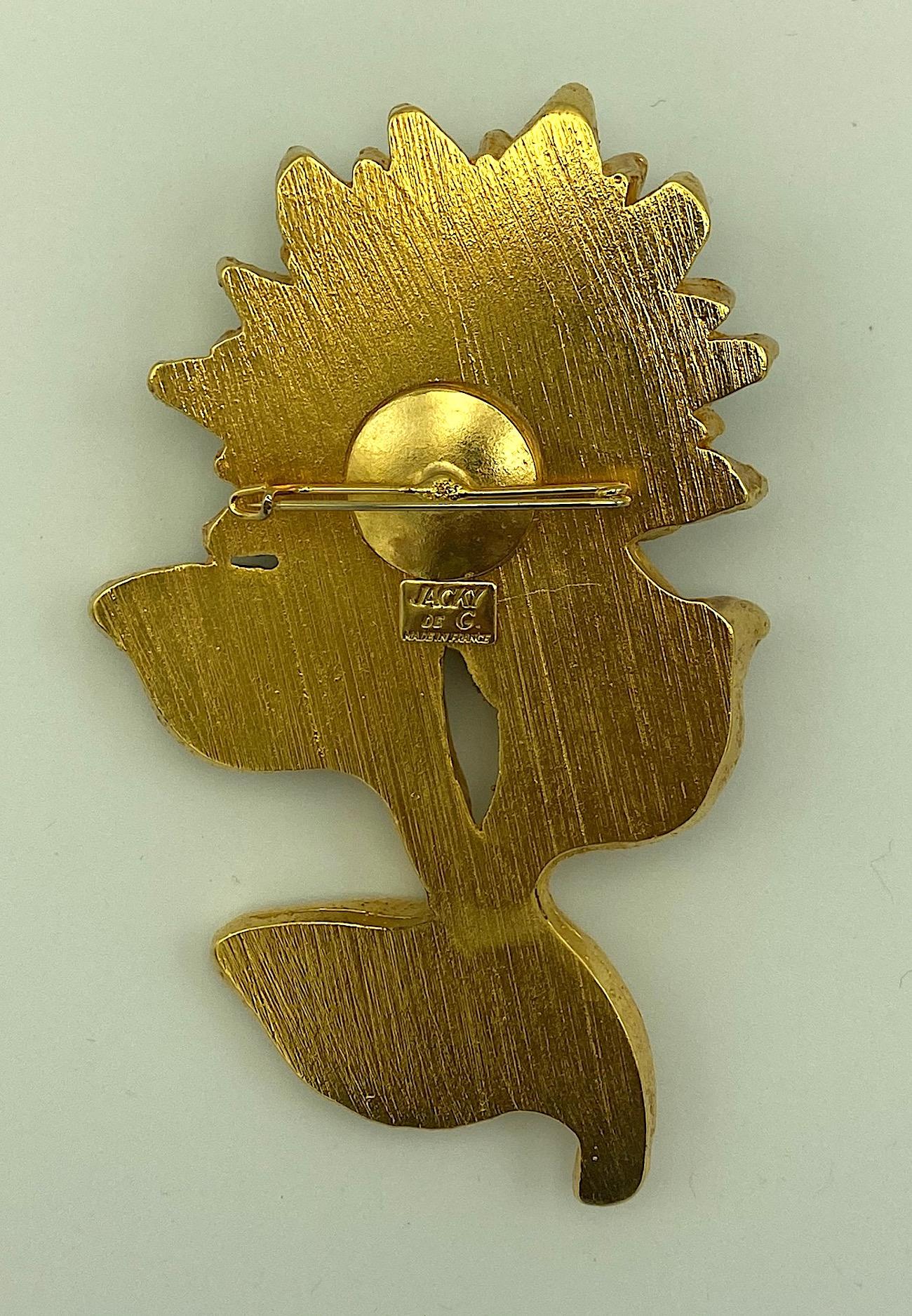 Jacky de G. 1980s Gold Plate on Carved Resin Flower Pin 7