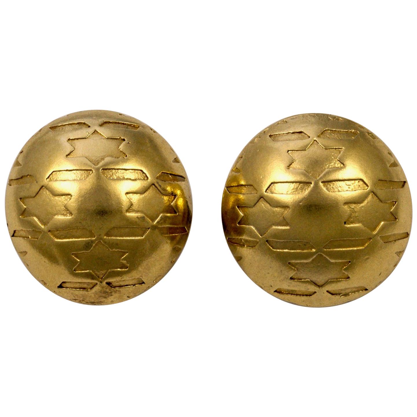 Jacky De G French Gold Plated Dome Shape Star Design Clip On Statement Earrings 