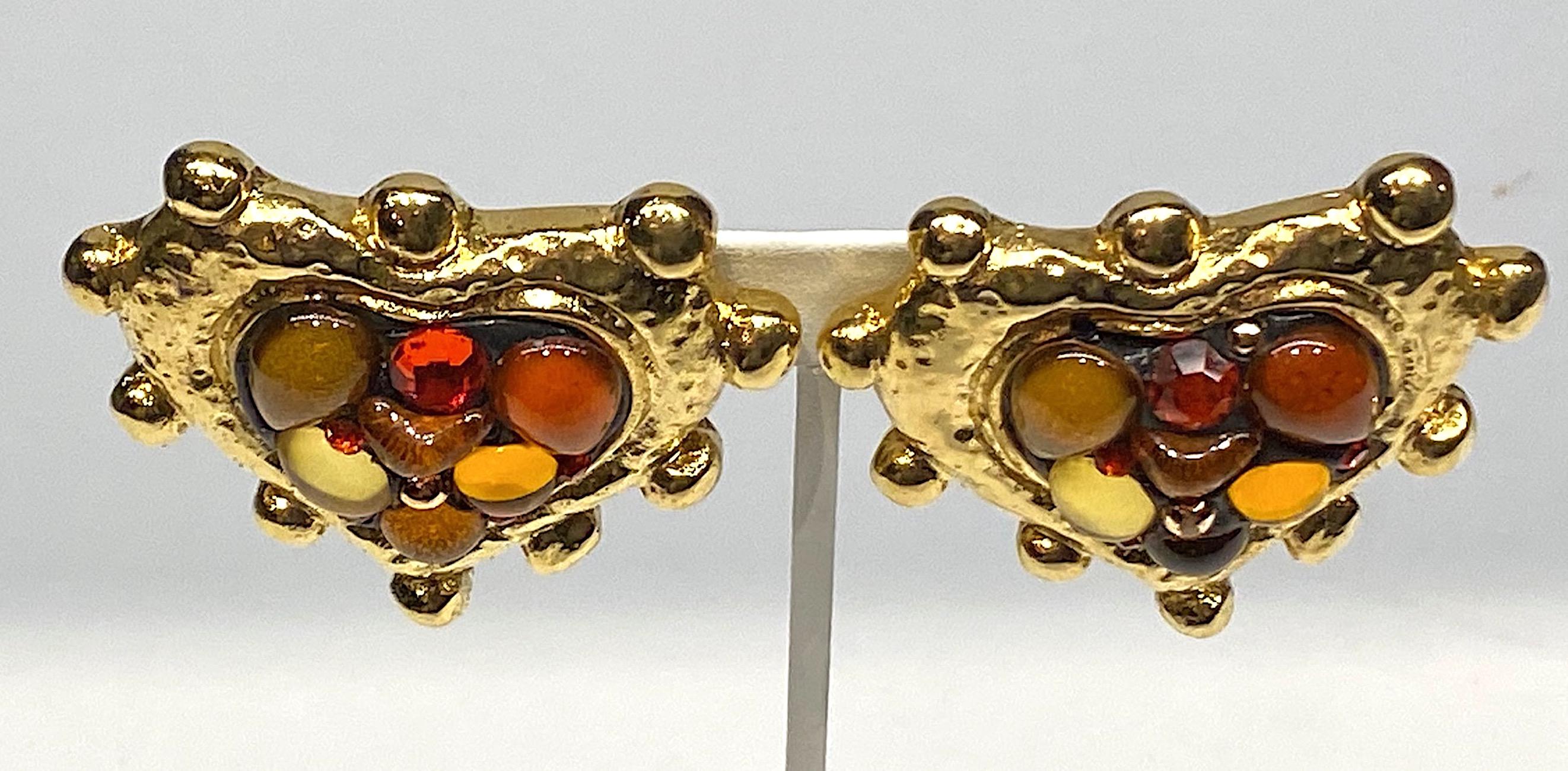 Jacky de G, Paris Large Jeweled Heart Earrings 1