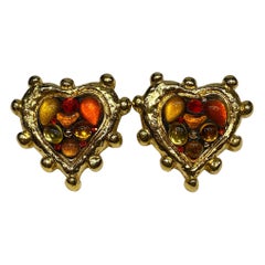 Retro Jacky de G, Paris Large Jeweled Heart Earrings