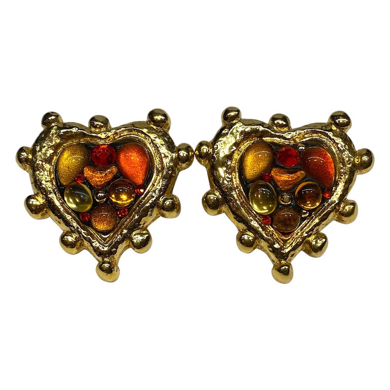 Jacky de G, Paris Large Jewelled Heart Earrings at 1stDibs jacky de g