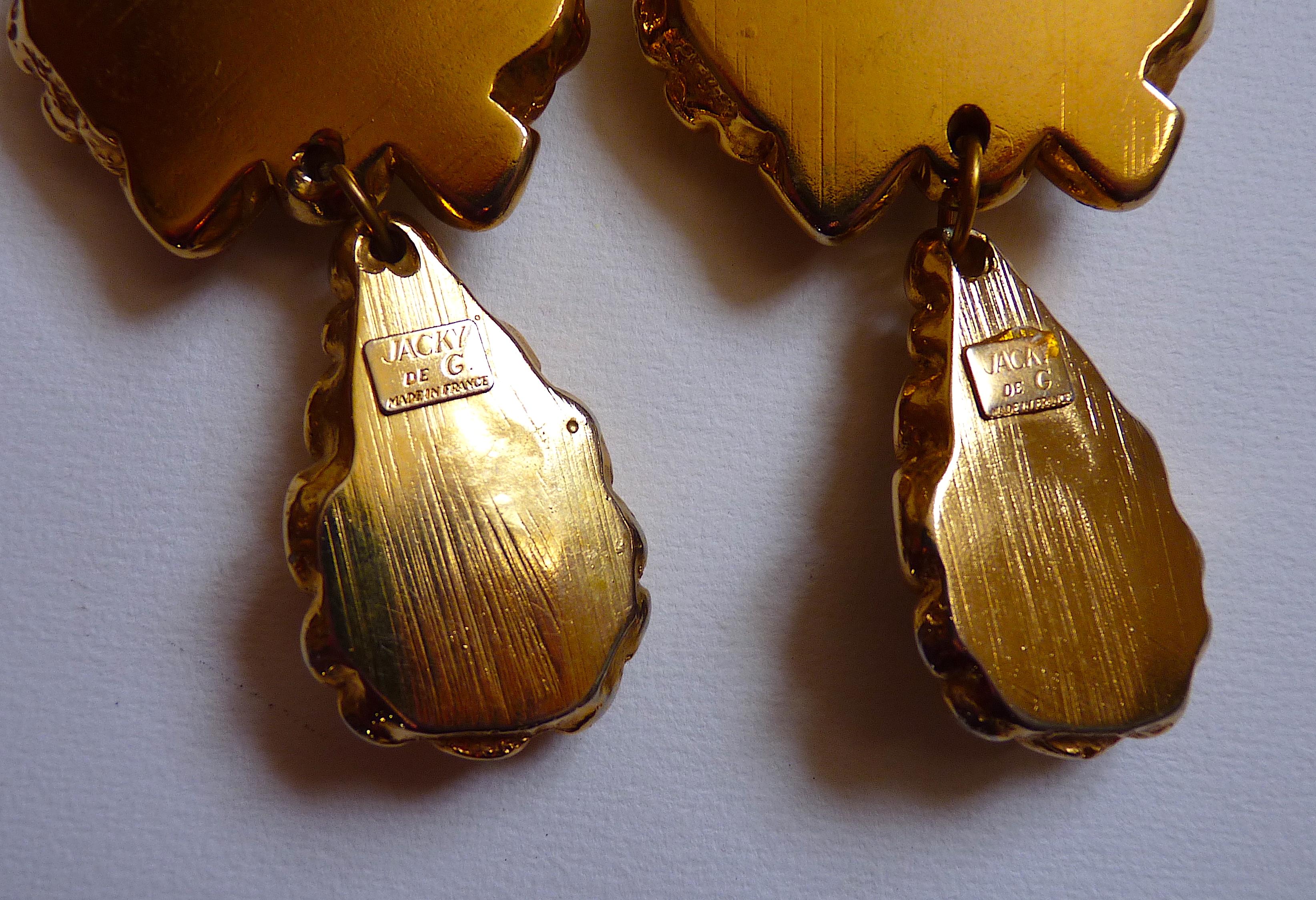 JACKY DE G Paris Oversized Drop Earrings, Vintage from 1980s For Sale 2