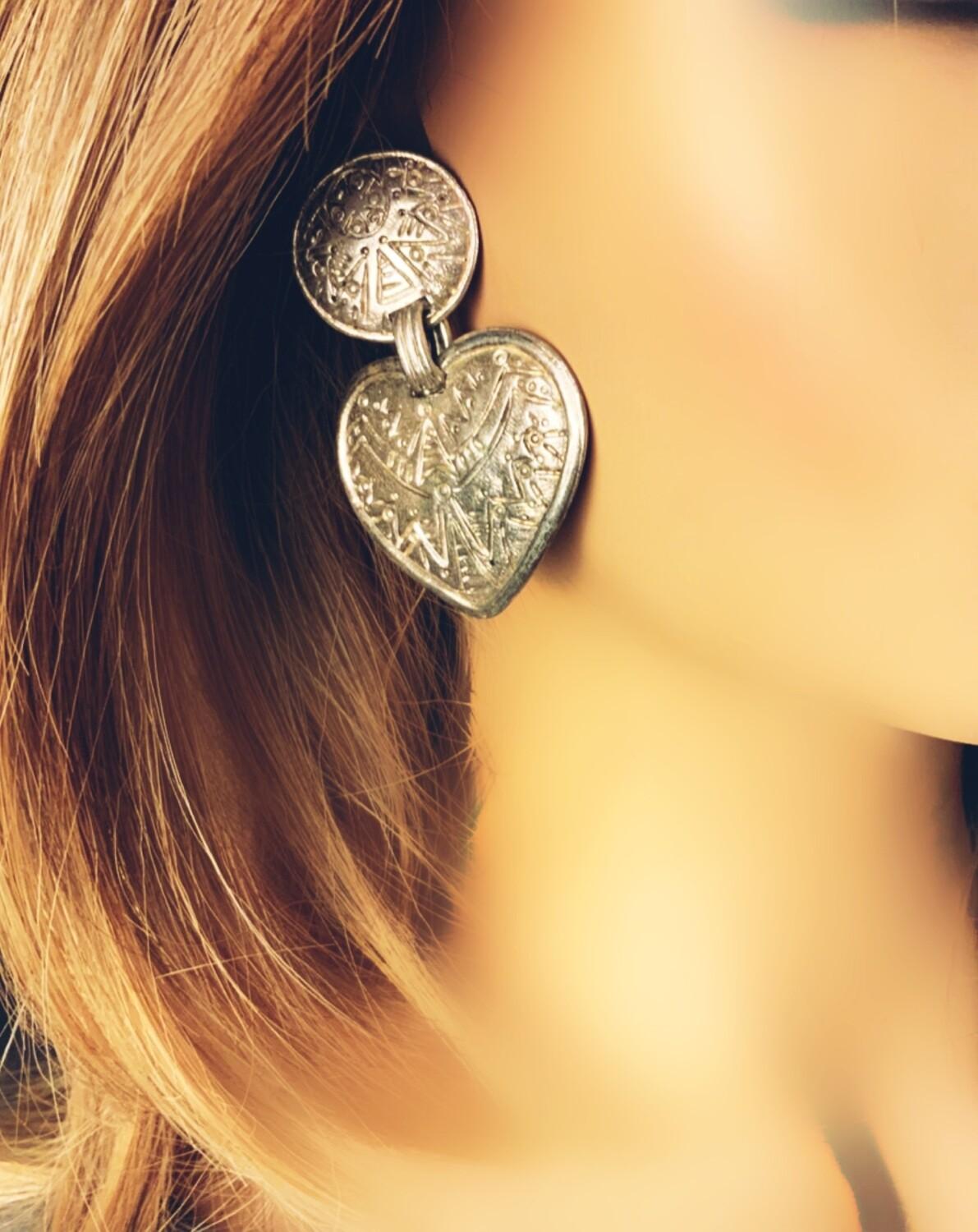 Boucles D'oreilles Vintage Jacky De G - Résine Et Métal Argenté - Modèle à Clip - Occasion