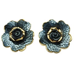 Jacky De G Vintage Gray Sequins Clip-on Earrings 80s