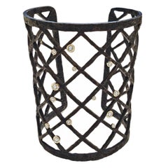 Jaclyn Davidson Black Steel Gold Diamond Grid Cuff Bracelet