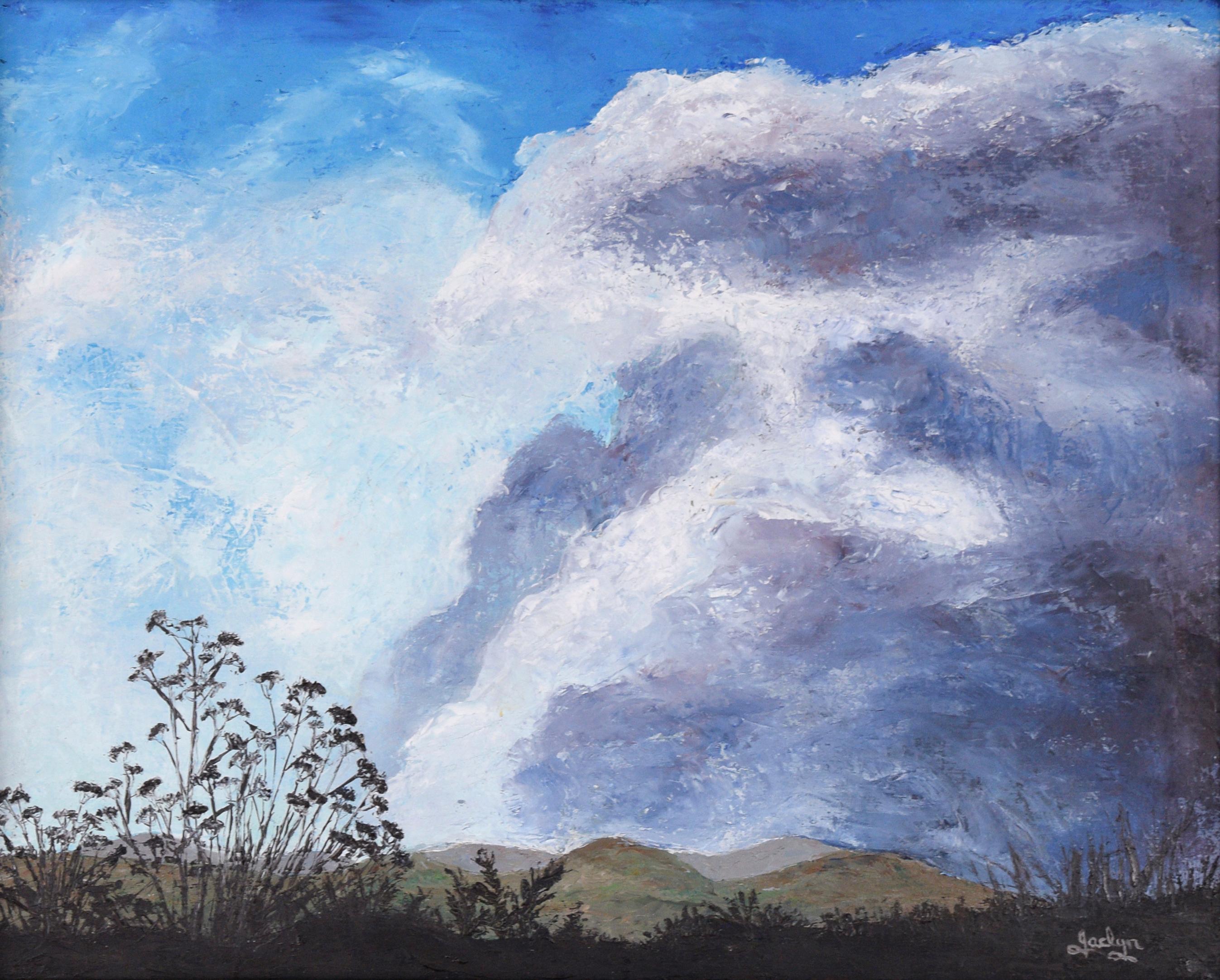 Purple Clouds Rolling Over the Hills - Landscape - Painting by Jaclyn Housman
