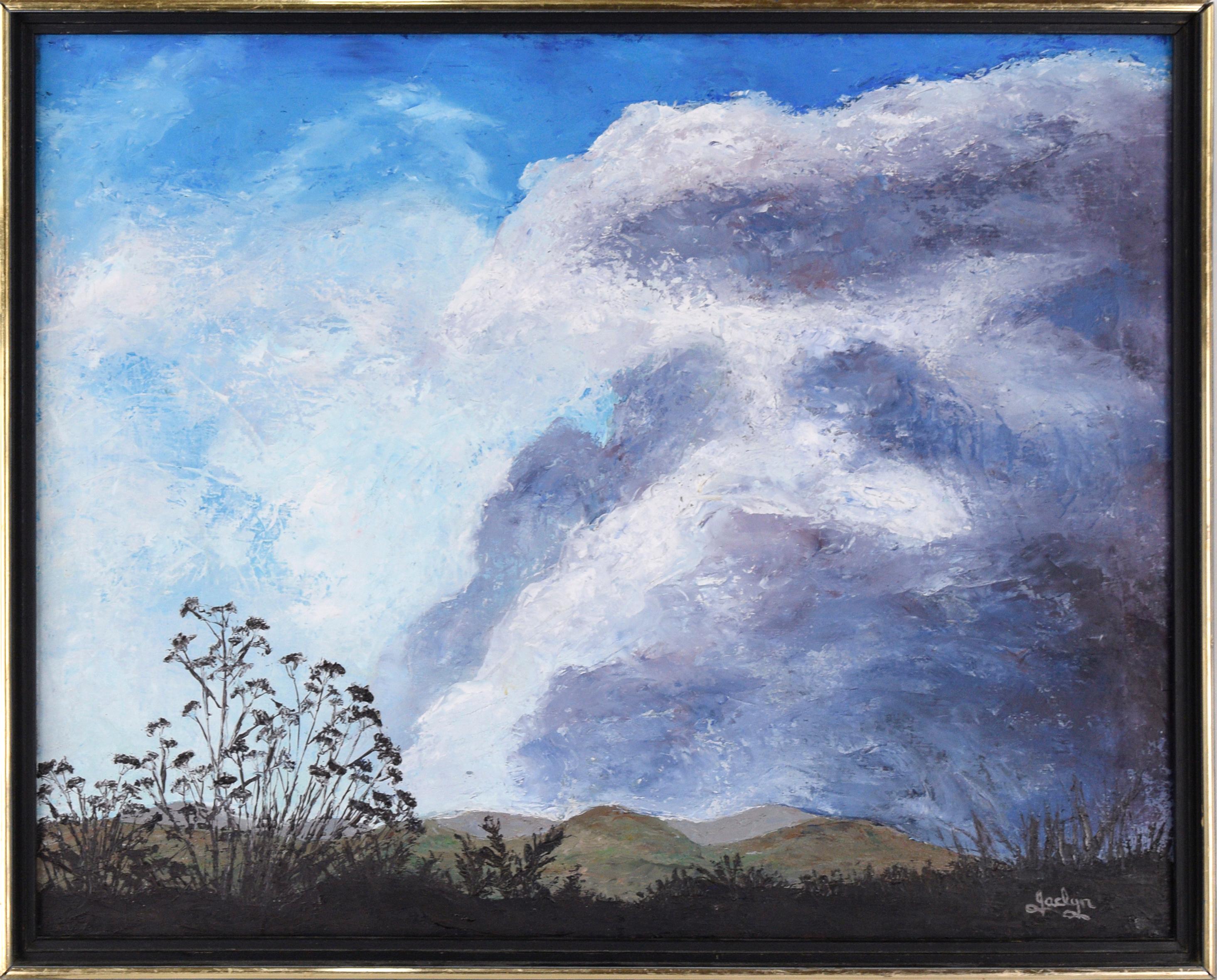 Jaclyn Housman Landscape Painting - Purple Clouds Rolling Over the Hills - Landscape