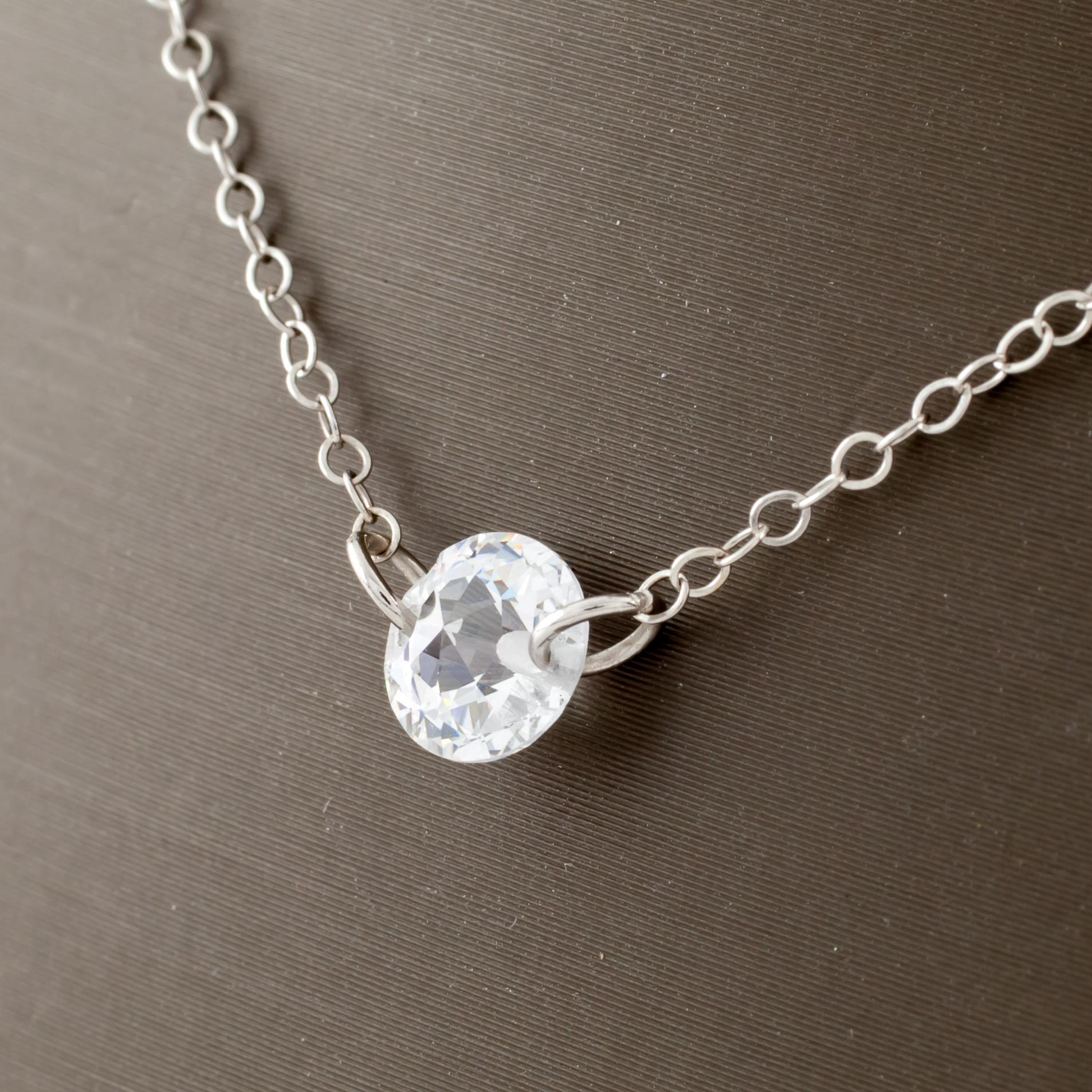 Modern Jacmel Jewelry 14k White Gold Cubic Zirconia by the Yard Necklace, 20 Inches For Sale