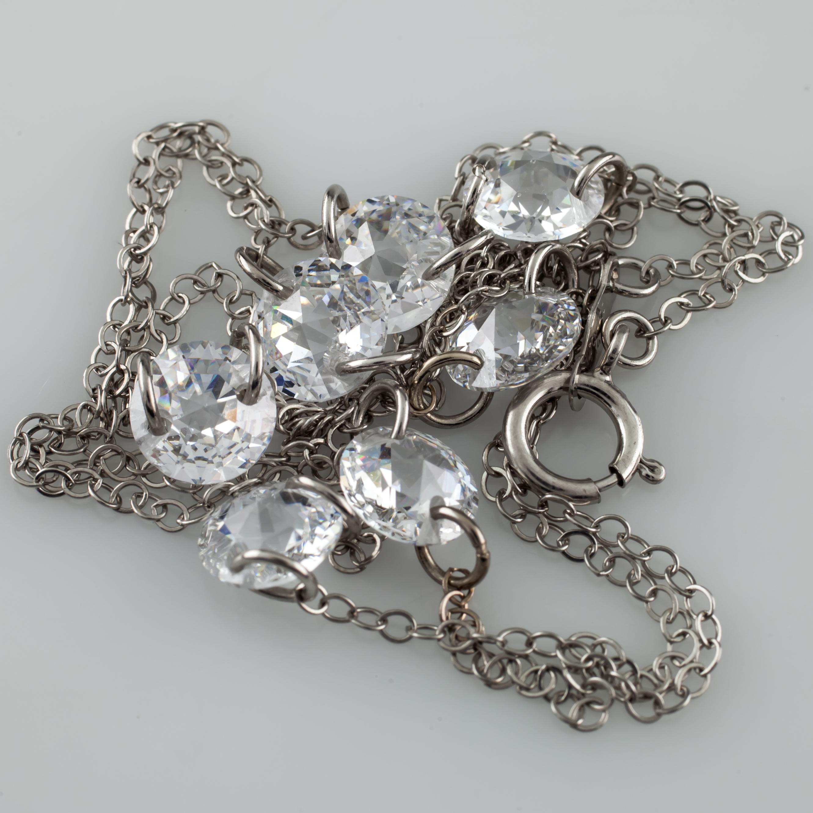 Women's or Men's Jacmel Jewelry 14k White Gold Cubic Zirconia by the Yard Necklace, 20 Inches For Sale