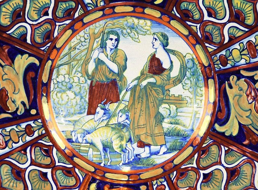Jacob and Rachel Biblical Scene, Ceramic Decorative Plate, Italy, 1930s In Good Condition In Roma, IT