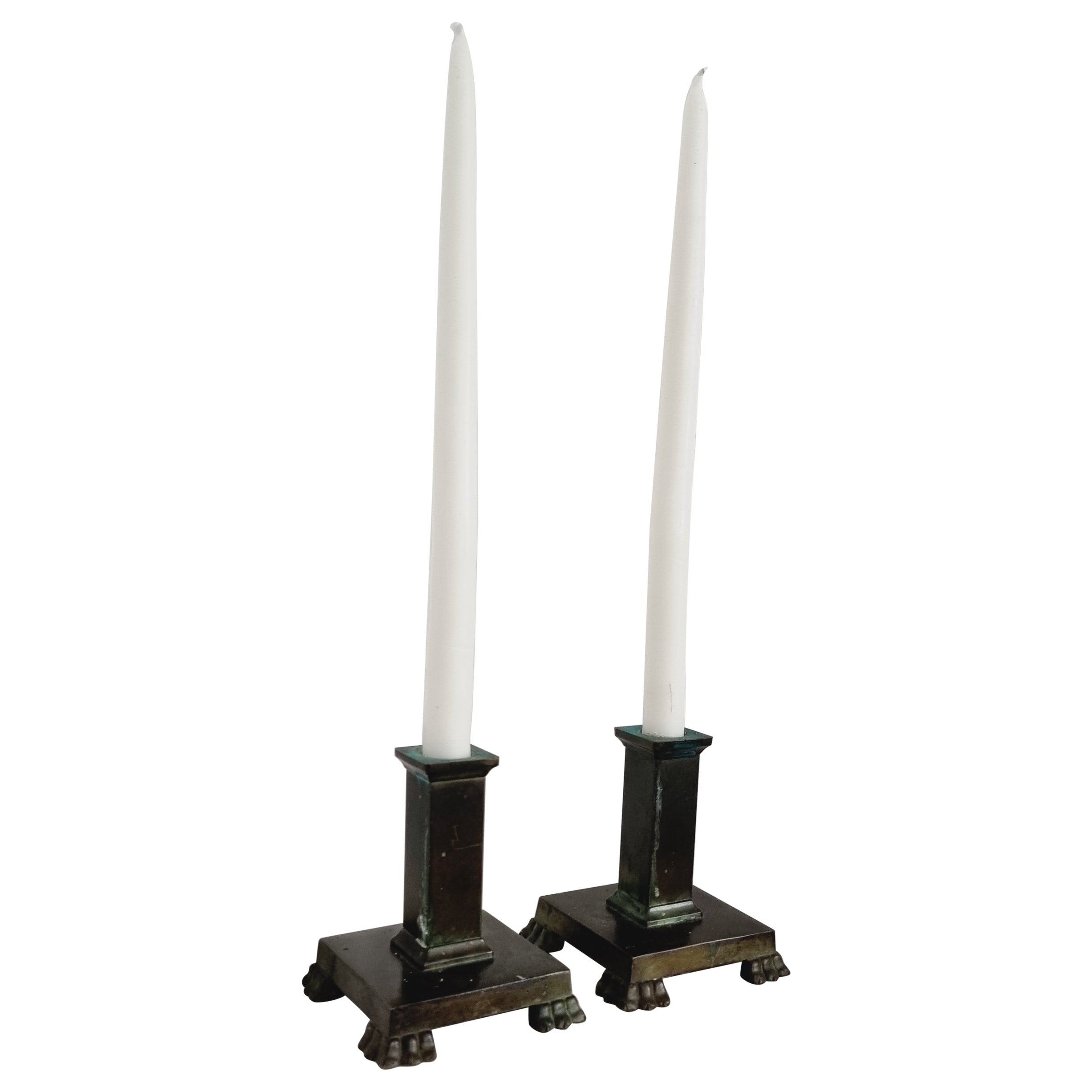 Jacob Ängman for GAB, Solid Bronze Candlesticks, Lion Paw Decor, Swedish Grace