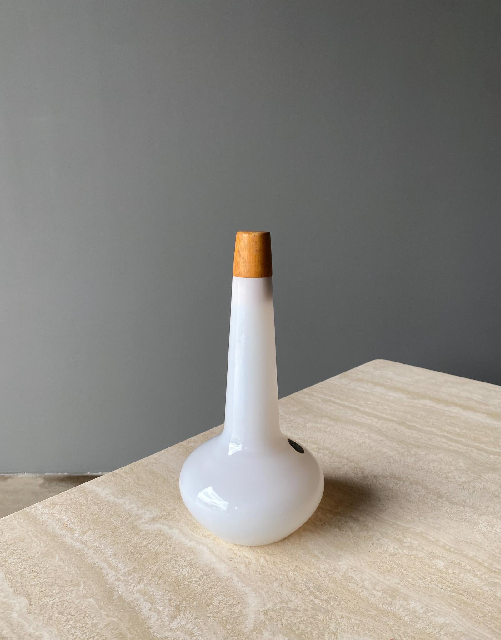 Jacob Bang White Glass Decanter / Bottle for Kastrup, Denmark, 1960s.