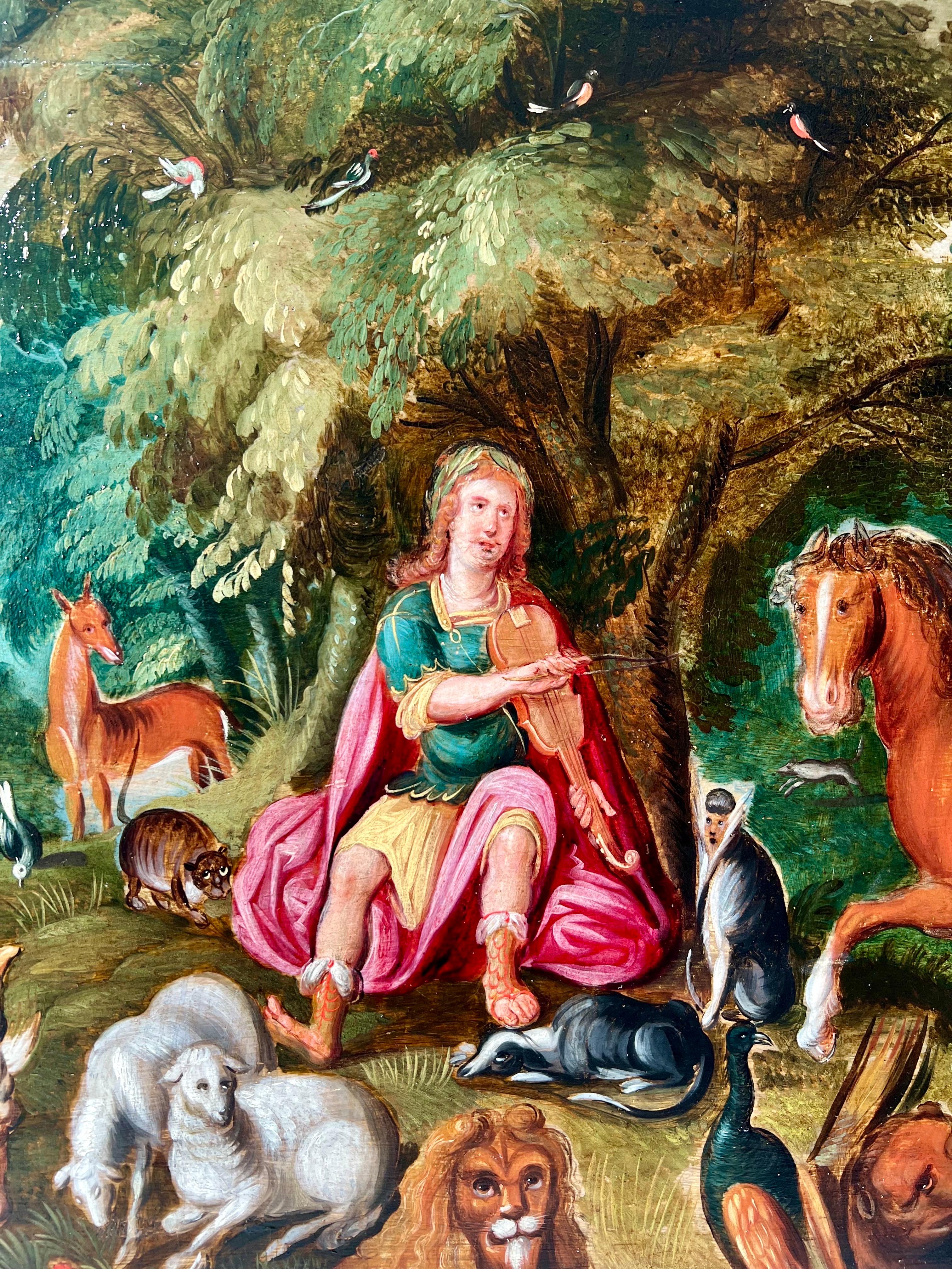 Antico Maestro fiammingo del XVII secolo - Orfeo incanta gli animali con la sua musica - Painting di Jacob Bouttats