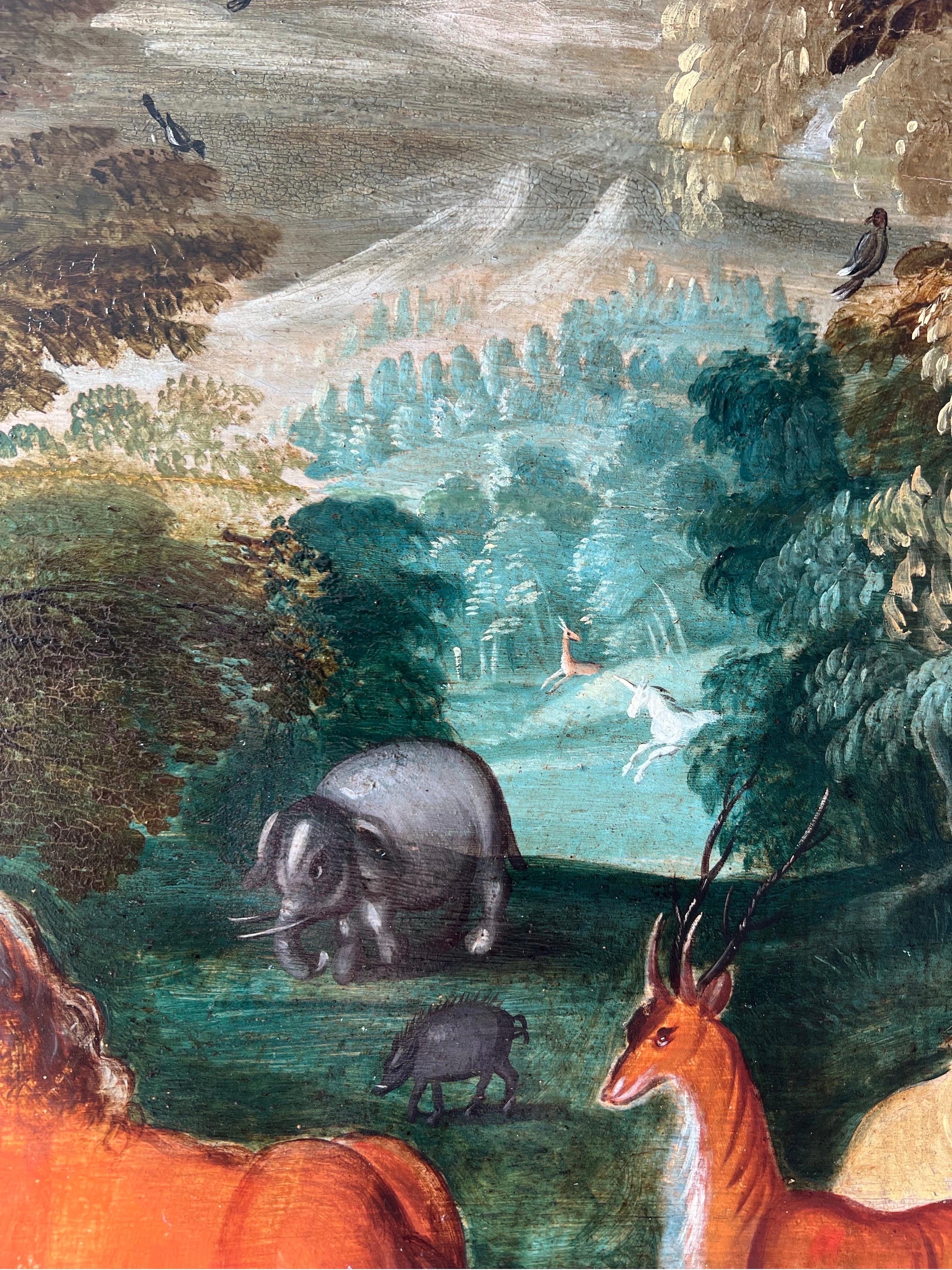 Masterly flamand du 17e siècle - Orphée charme les animaux avec sa musique - Maîtres anciens Painting par Jacob Bouttats