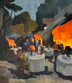 Evening and Black Tea Painting, Figurative Landscape, Large Scale, New