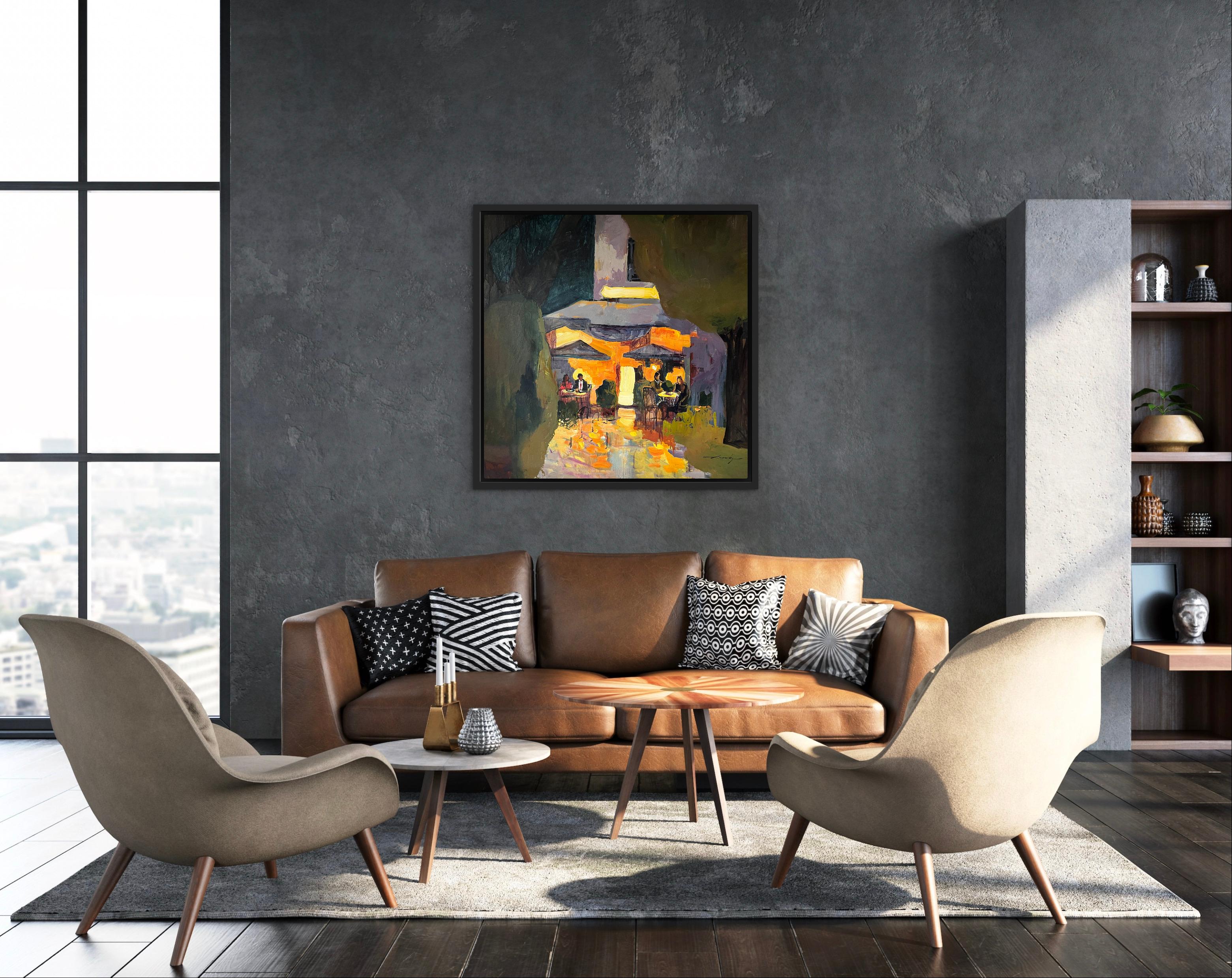 Evening Lights - Black Landscape Painting by Jacob Burda 