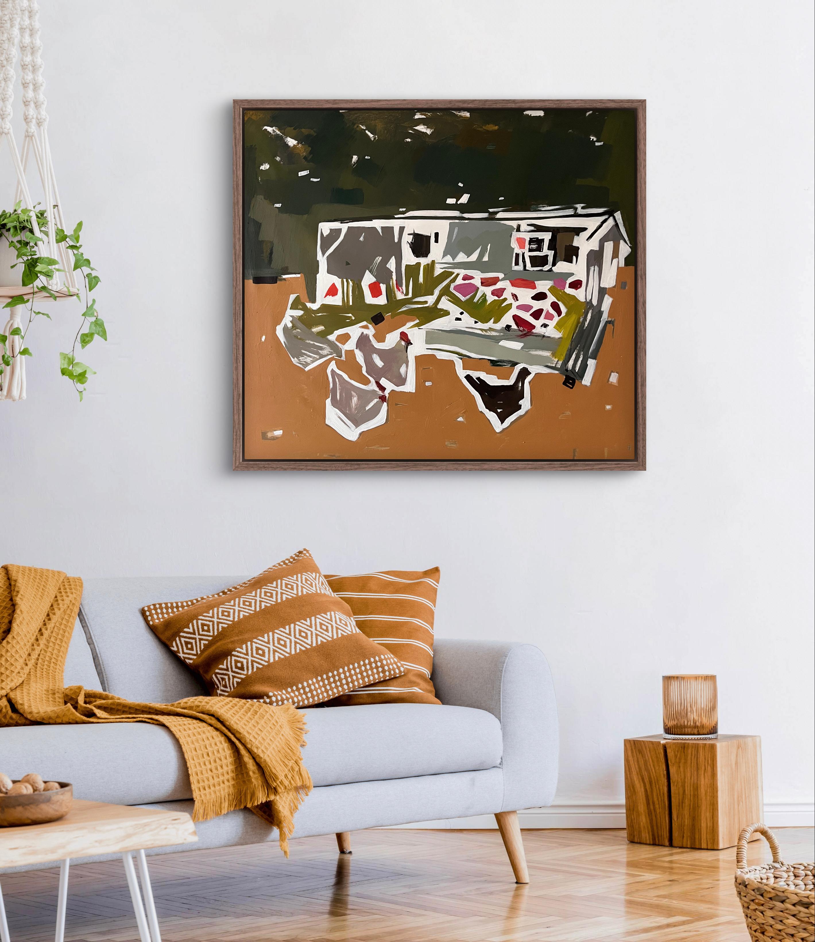 A quiet meditation on the untouched beauty of nature, this is a glimpse of the rural world as it truly is: pure, untouched, and timeless. This painting captures a simple yet powerful scene – a mysterious, shady garden where chickens roam around a