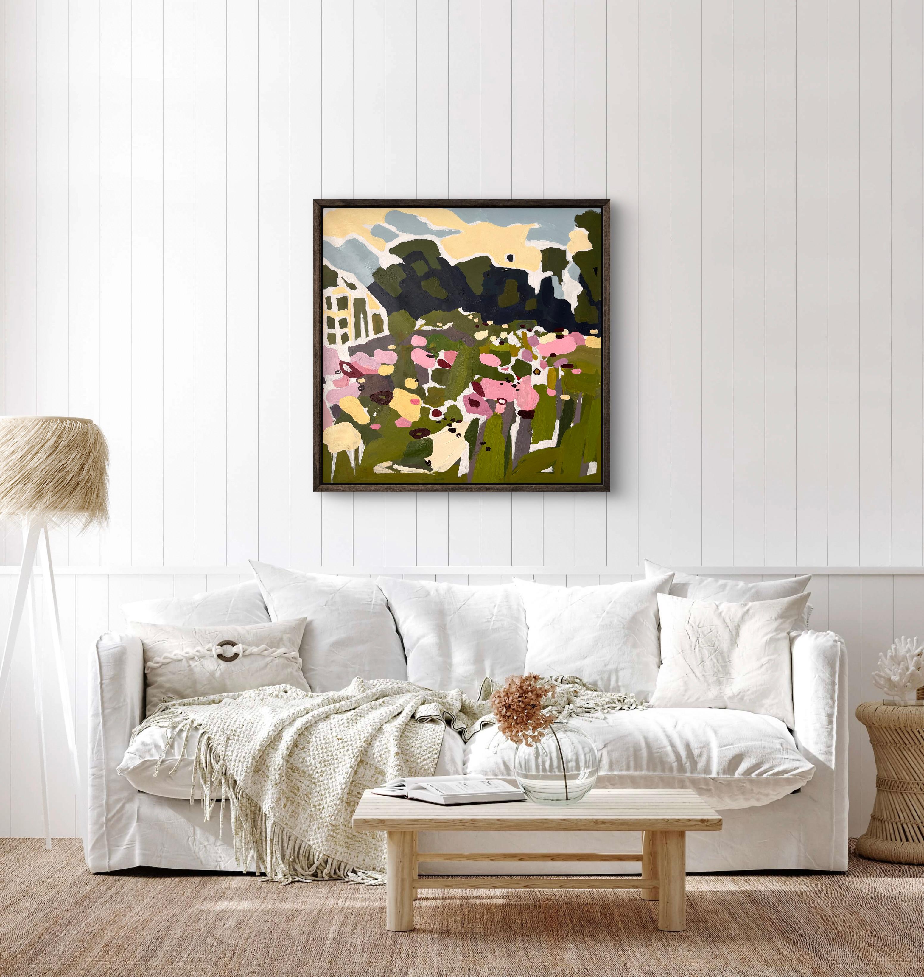 An abstract landscape of a summer garden. A vibrant mix of flowers and grasses, blue skies, and a dark forest in the distance. This is the kind of beauty we often pass by without noticing—quiet, wild, and deeply alive.