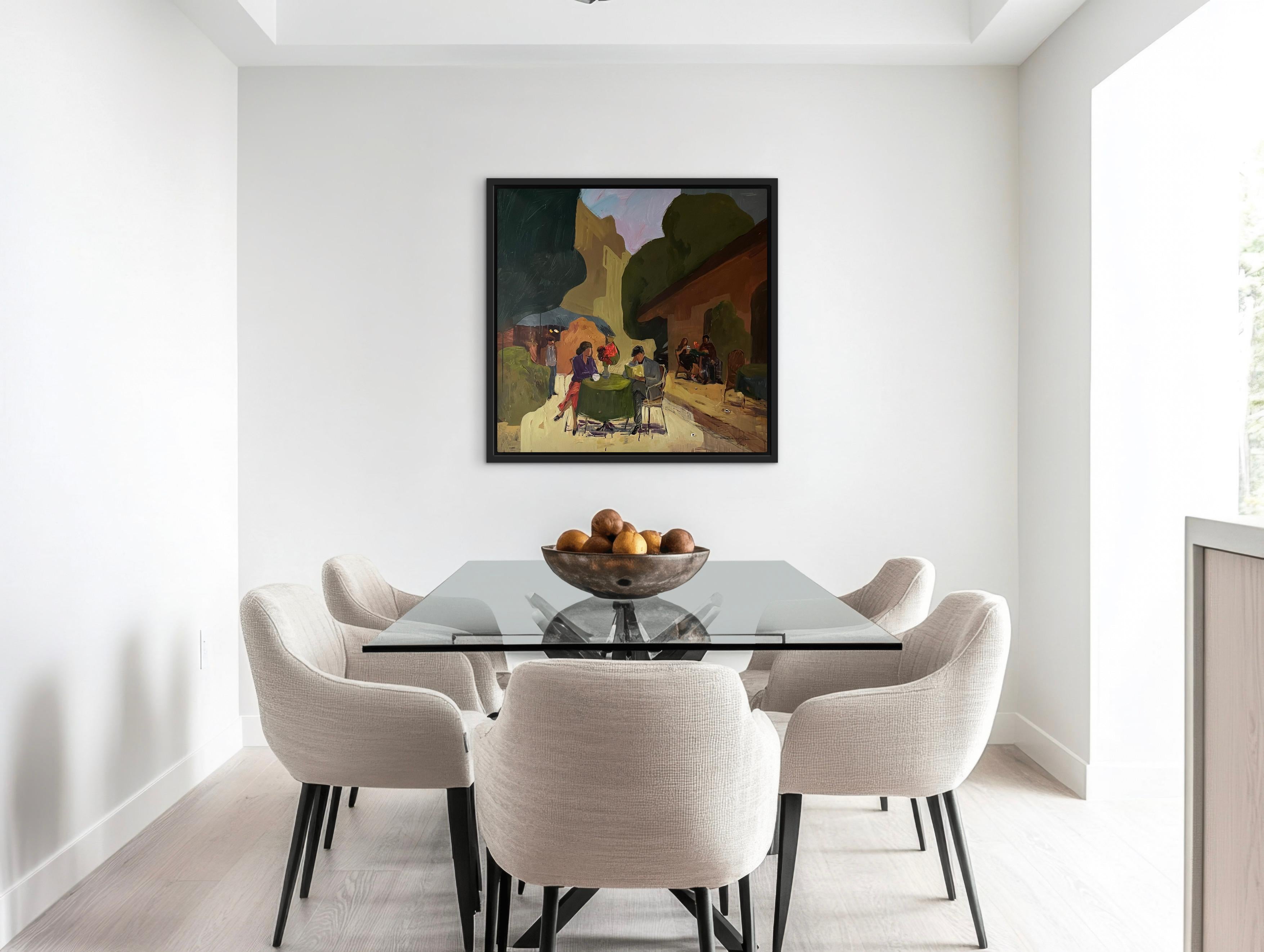 Table verte avec fleurs rouges en vente 13