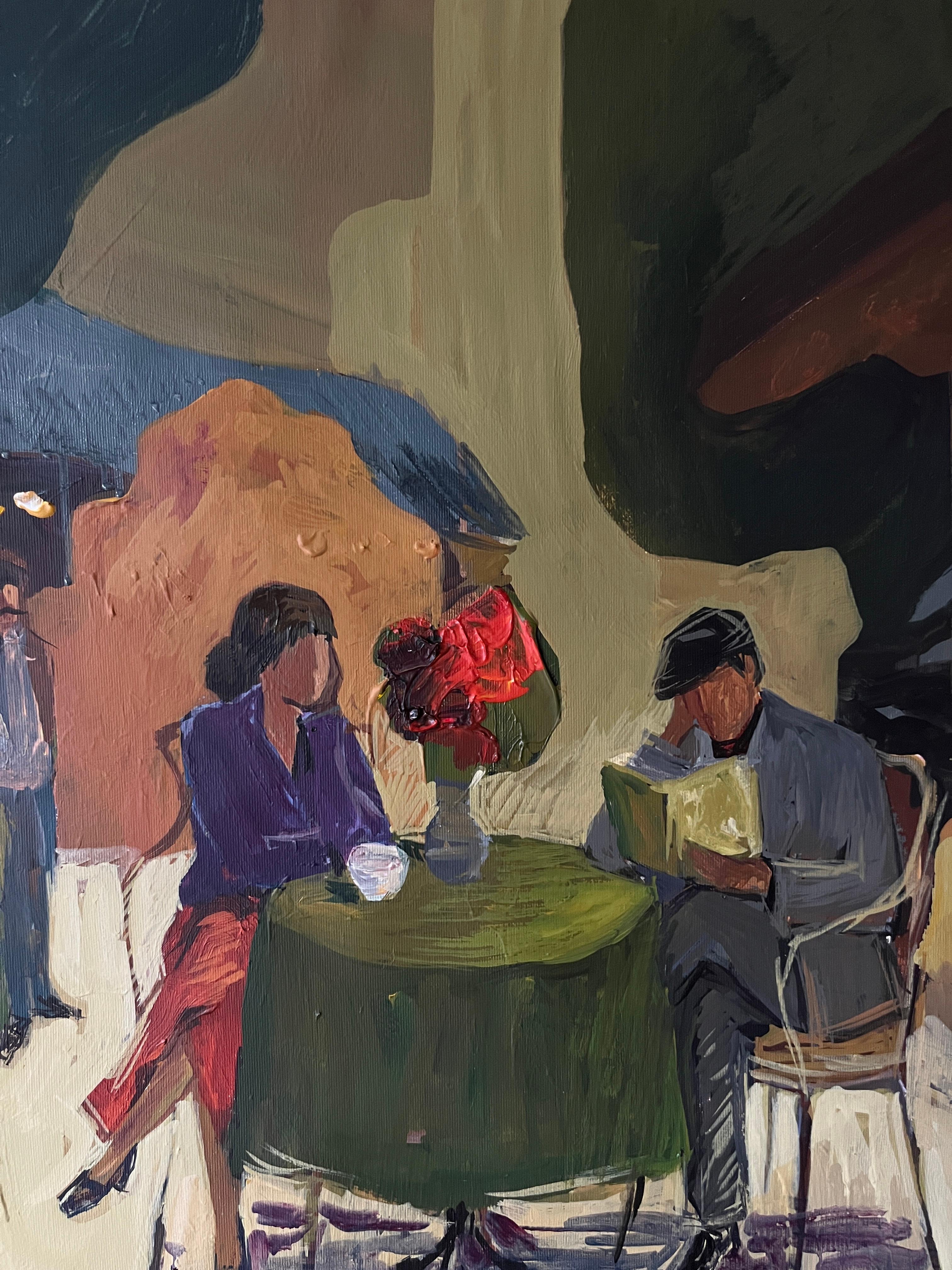 Table verte avec fleurs rouges - Painting de Jacob Burda 