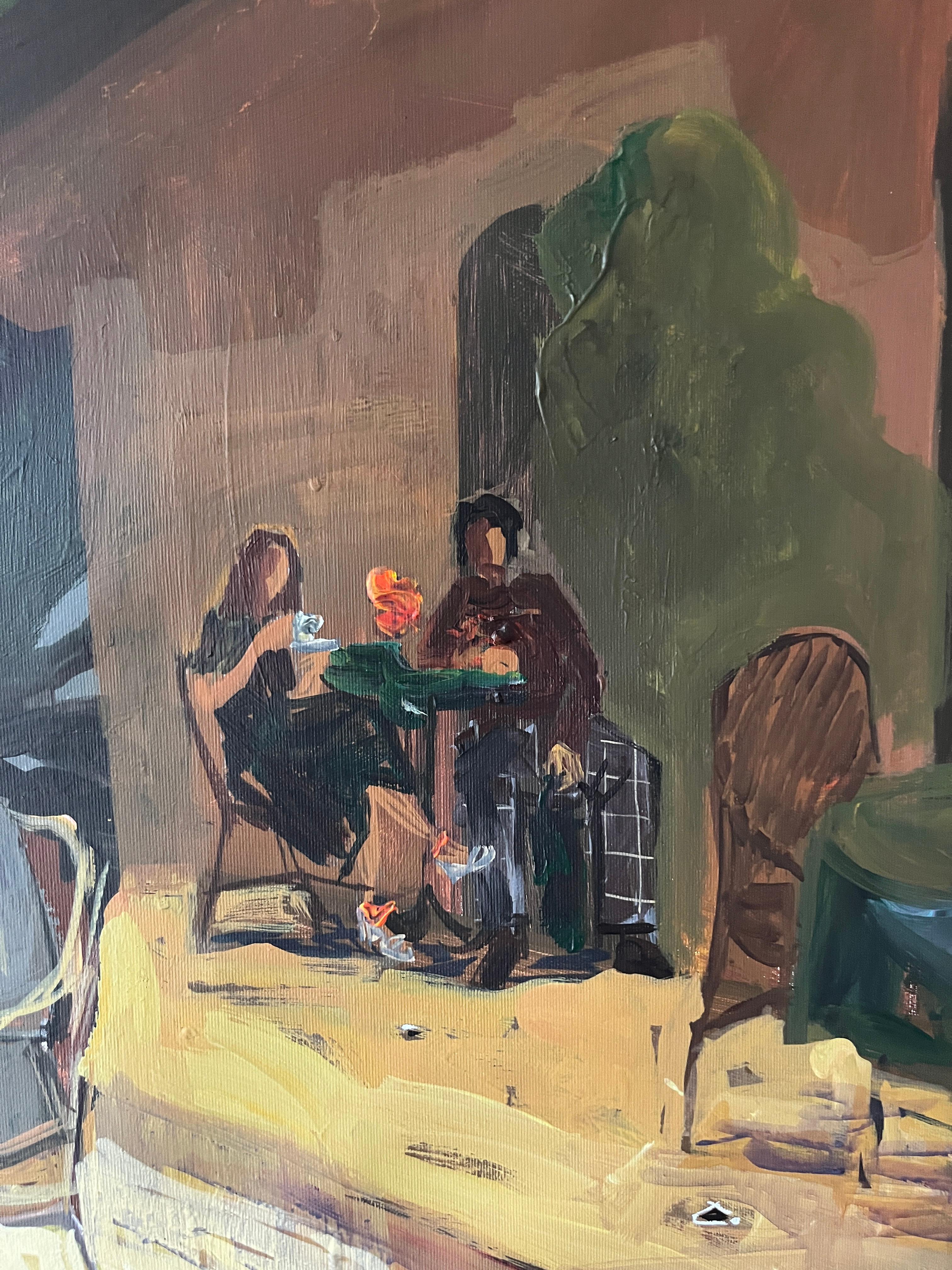 Table verte avec fleurs rouges - Contemporain Painting par Jacob Burda 
