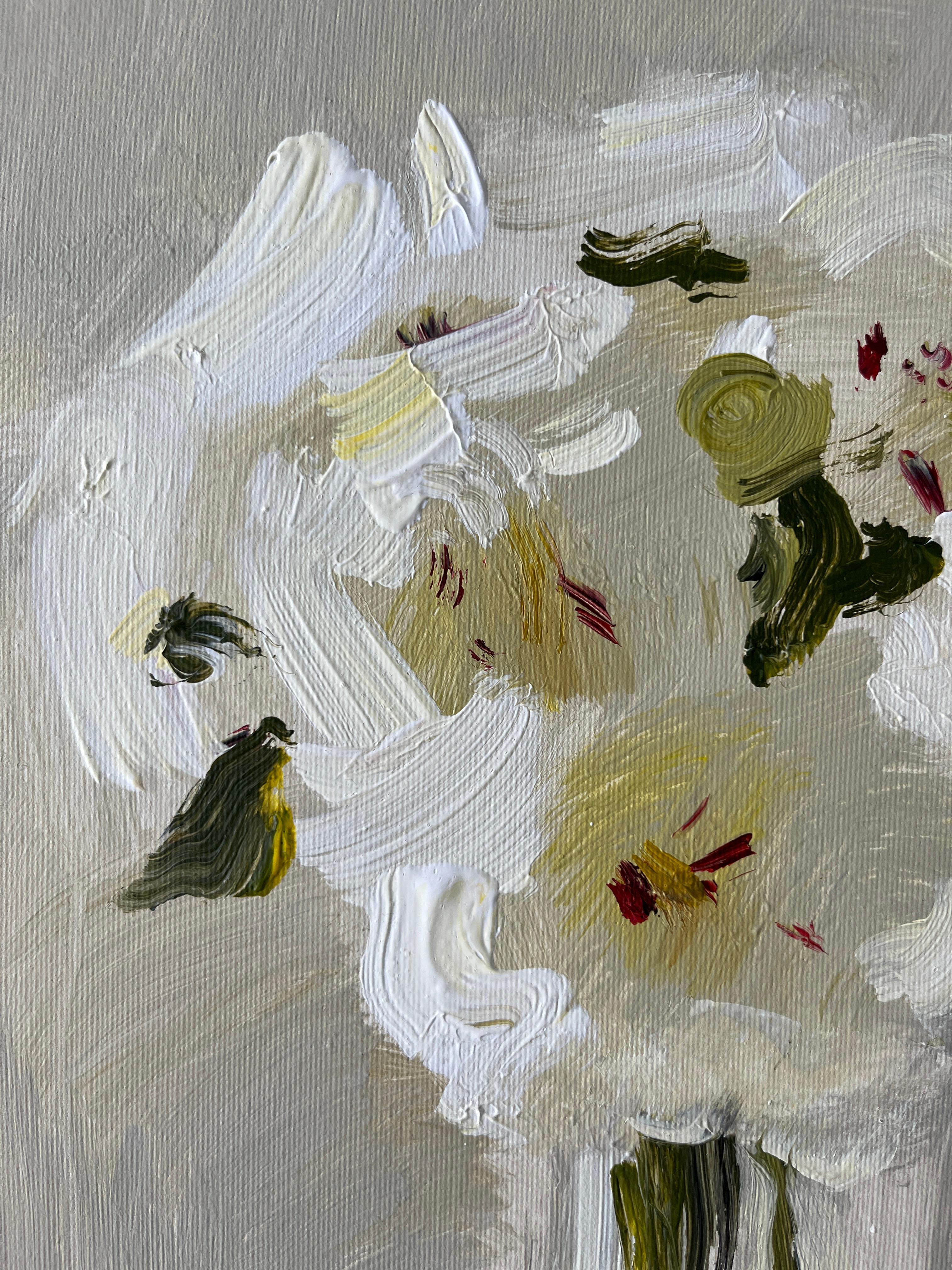 Peonies - Gray Abstract Painting by Jacob Burda 