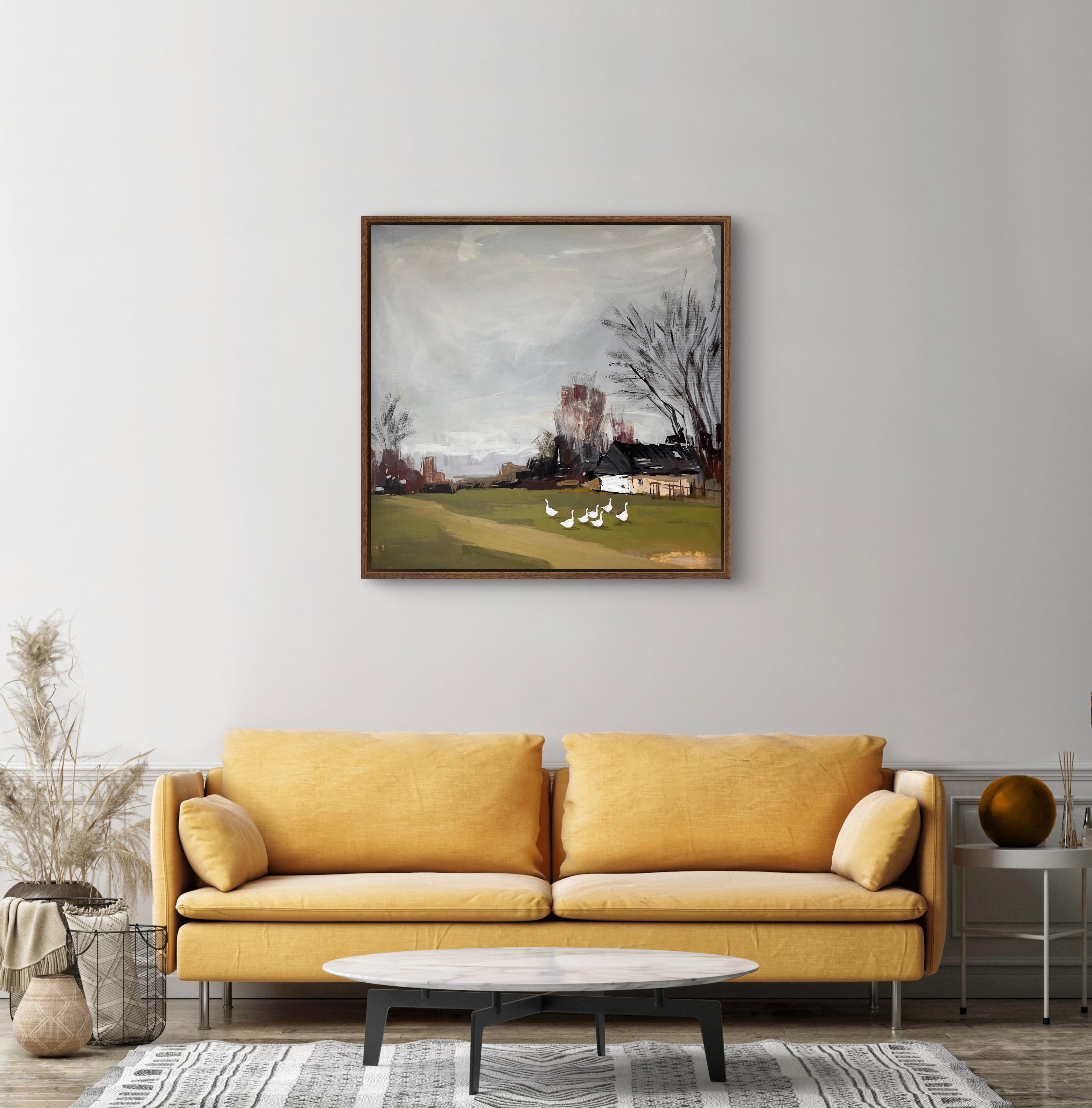 Spring Day - Gray Landscape Painting by Jacob Burda 