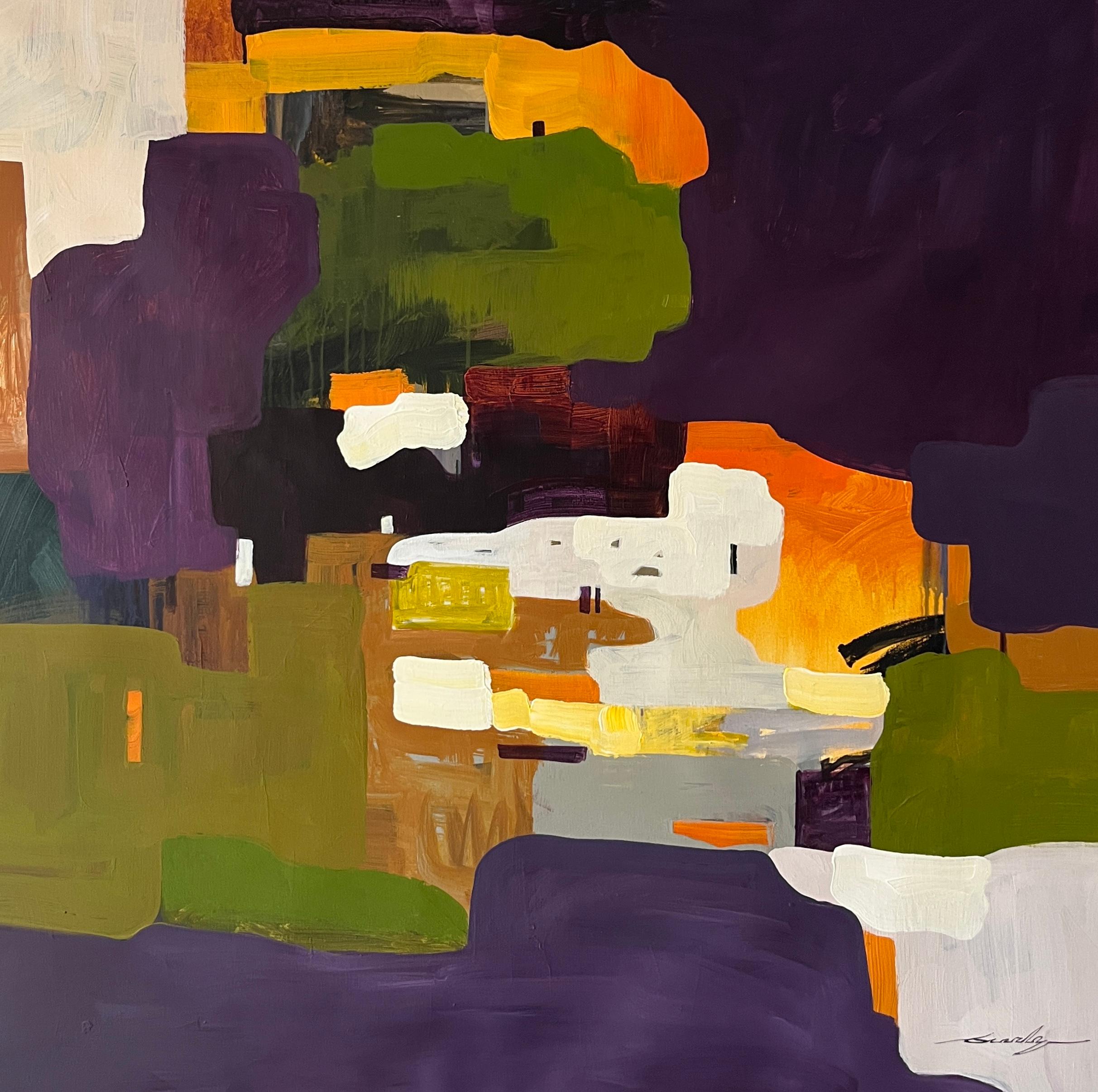 Stroll Through the Evening City - Abstract Painting by Jacob Burda 