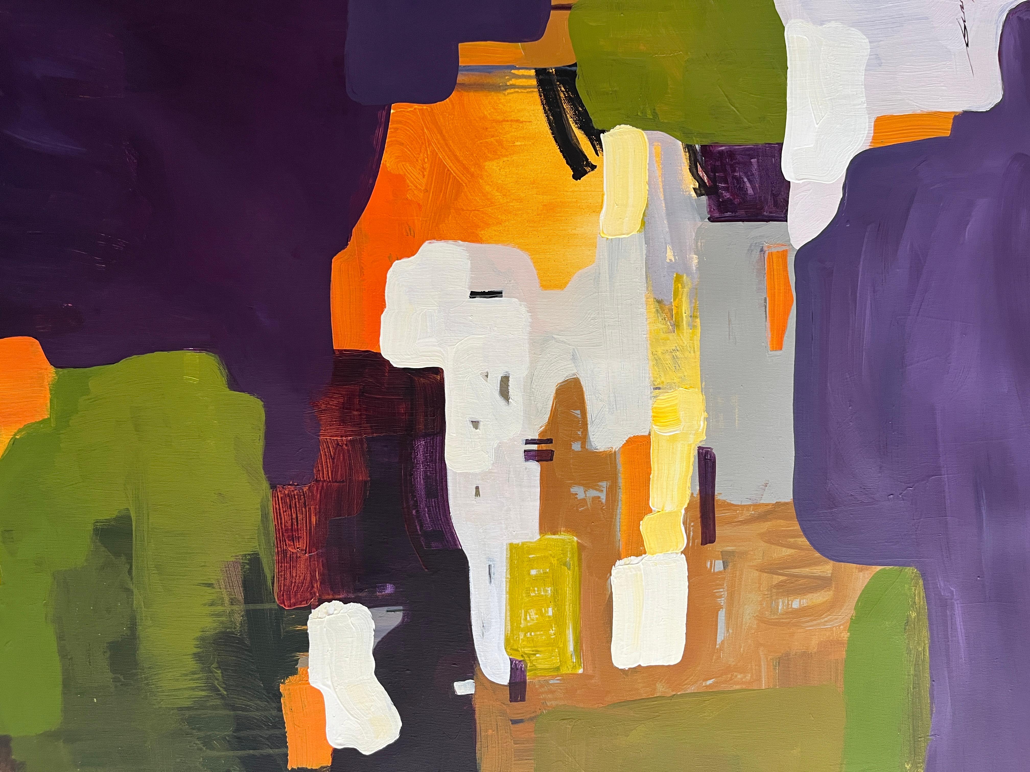 Stroll Through the Evening City - Black Landscape Painting by Jacob Burda 
