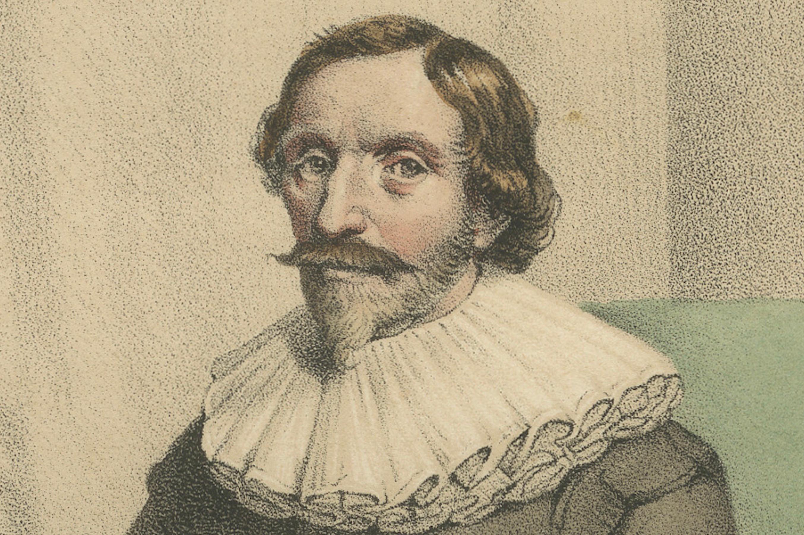 Jacob Cats - Niederländischer Dichter und Staatsmann, handkolorierte Lithographie aus dem 19. (Papier) im Angebot