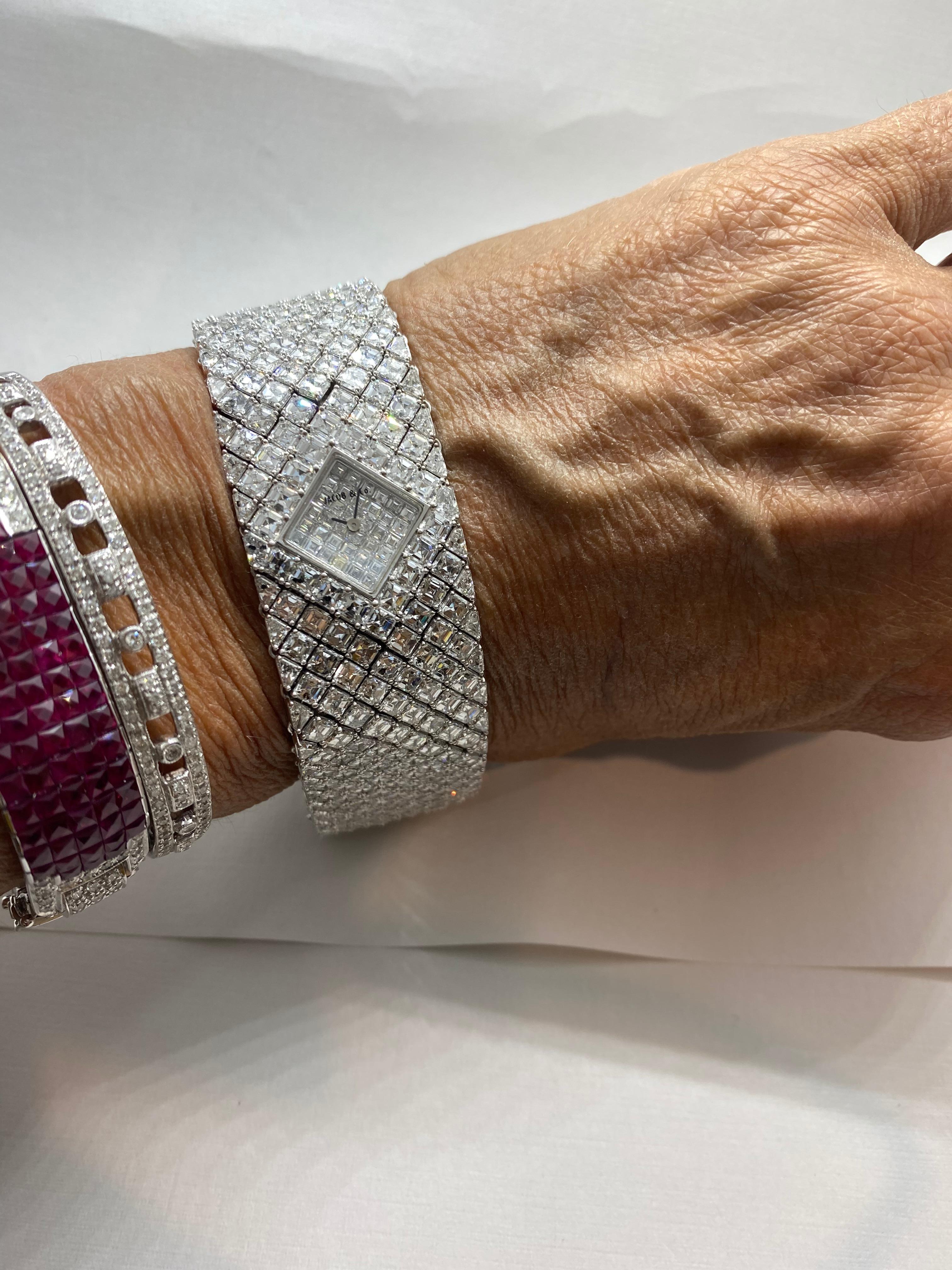 Asscher Cut Jacob & Co Infinity Diamond Ladies Watch 50 Carat VS1 E-F Endless Bracelet