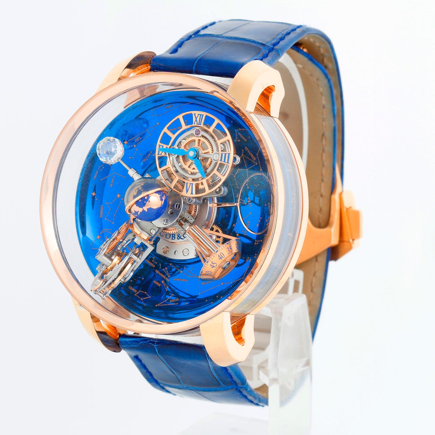 Jacob & Co. Astronomia Sky Rose Gold White Moon Herrenuhr AT110.40.AA.WD.A II - Handaufzug. Gangreserve : 60 Stunden. Vertikal rotierende zentrale Plattform: Drehung in 20 Minuten Fliegendes Dreiachsentourbillon: 1. Achse: Drehung in 60 Sekunden 2.